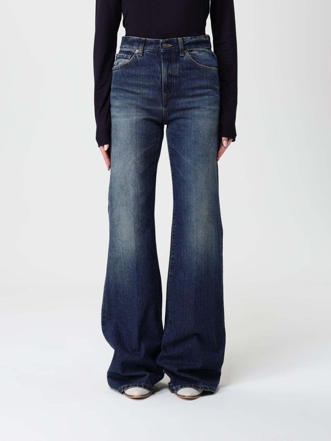 DONDUP JEANS: Pantalone flared Dondup in cotone , Denim - Img 1