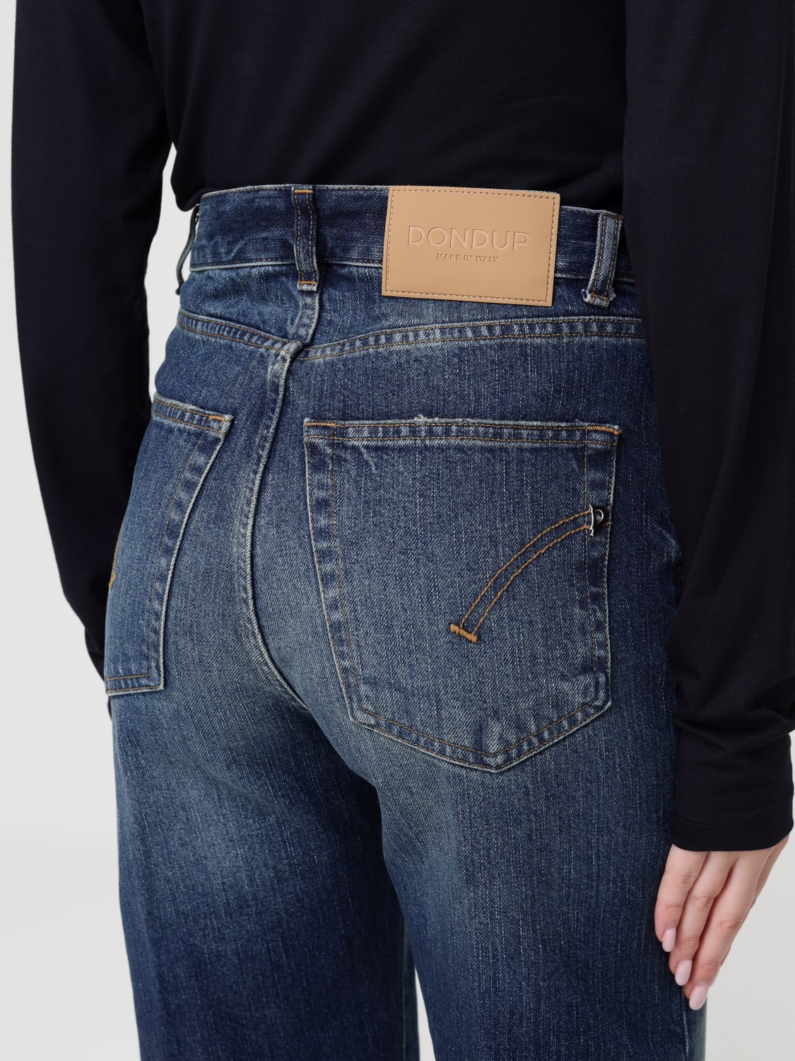 DONDUP JEANS: Pantalone flared Dondup in cotone , Denim - Img 3