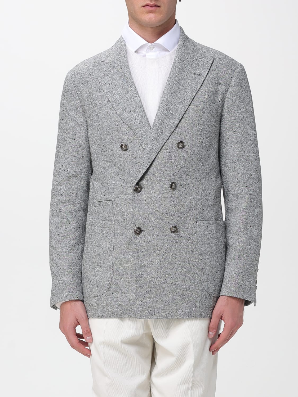 BRUNELLO CUCINELLI GIACCA: Blazer doppiopetto Brunello Cucinelli in lana e cashmere , Grigio - Img 1