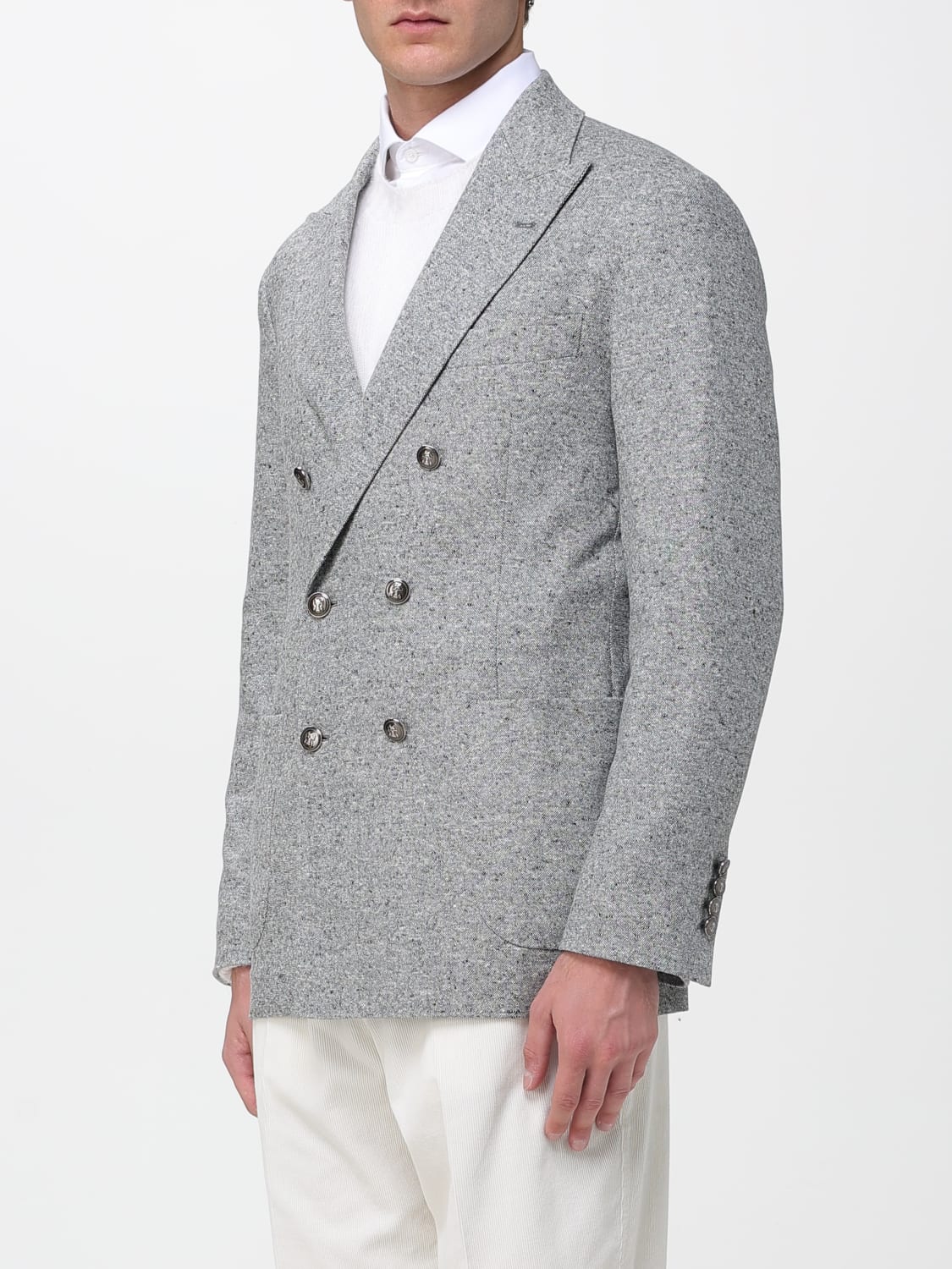 BRUNELLO CUCINELLI GIACCA: Blazer doppiopetto Brunello Cucinelli in lana e cashmere , Grigio - Img 4