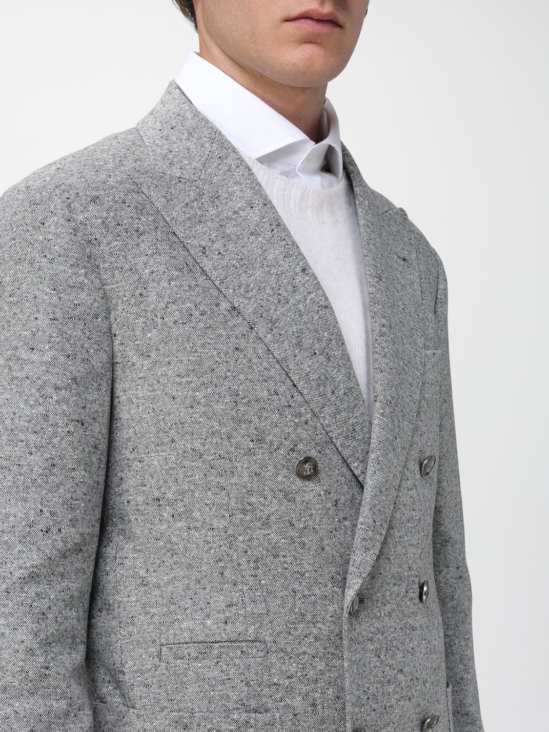 BRUNELLO CUCINELLI GIACCA: Blazer doppiopetto Brunello Cucinelli in lana e cashmere , Grigio - Img 5