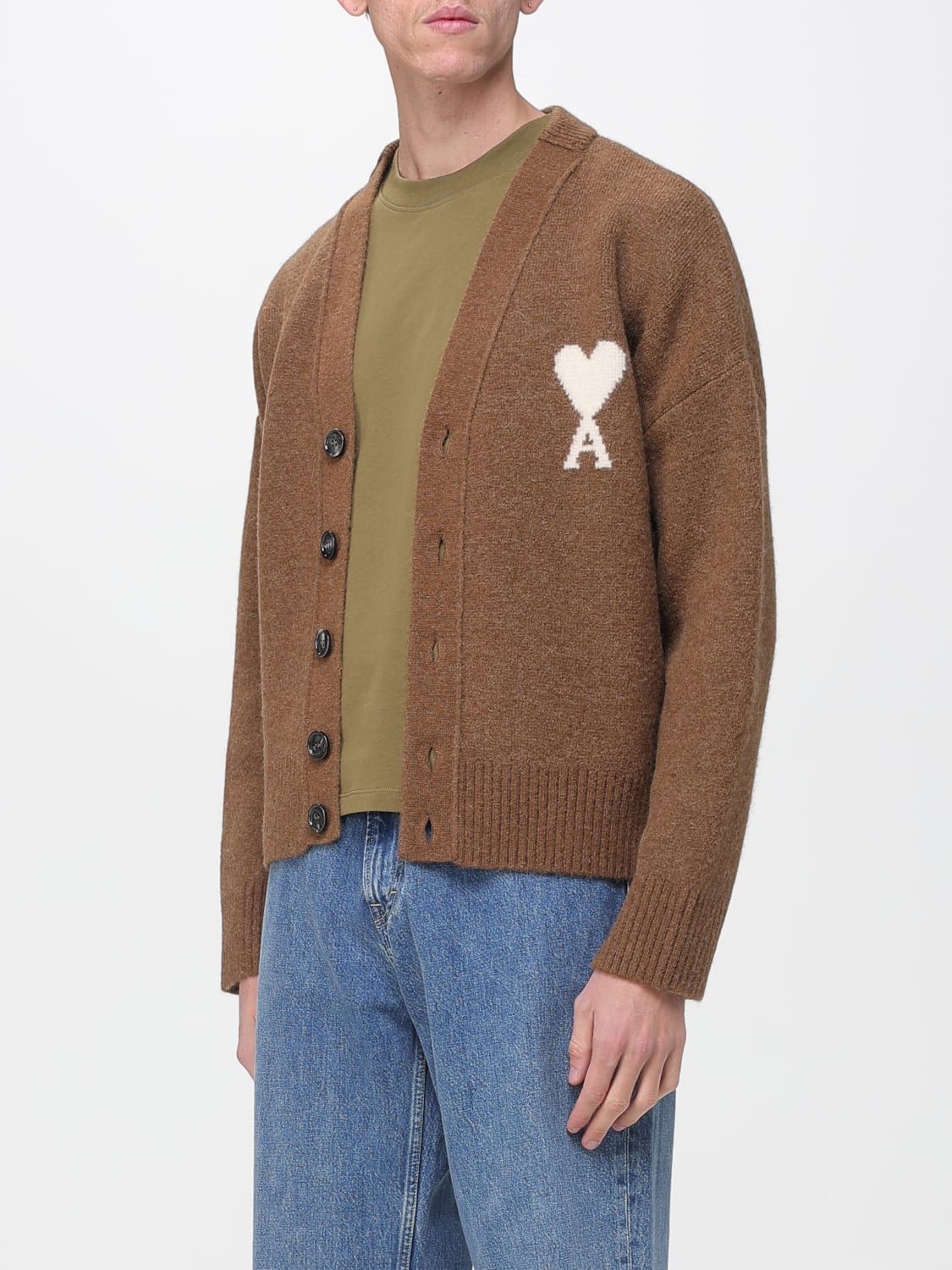 AMI PARIS JERSEY: Cárdigan hombre Ami Paris, Marrón - Img 3
