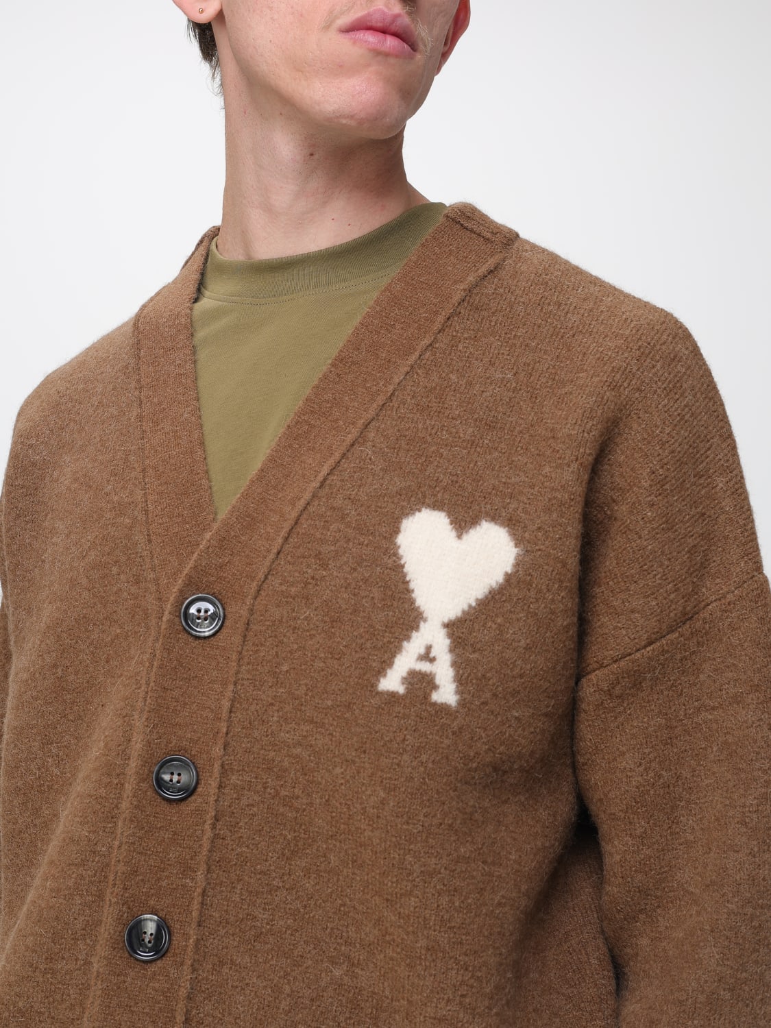 AMI PARIS JERSEY: Cárdigan hombre Ami Paris, Marrón - Img 4