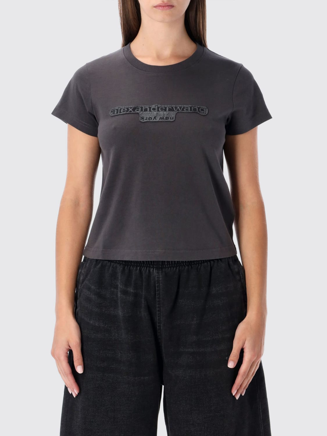 ALEXANDER WANG T-SHIRTS: T-shirt in cotone con logo Alexander Wang, Nero - Img 1