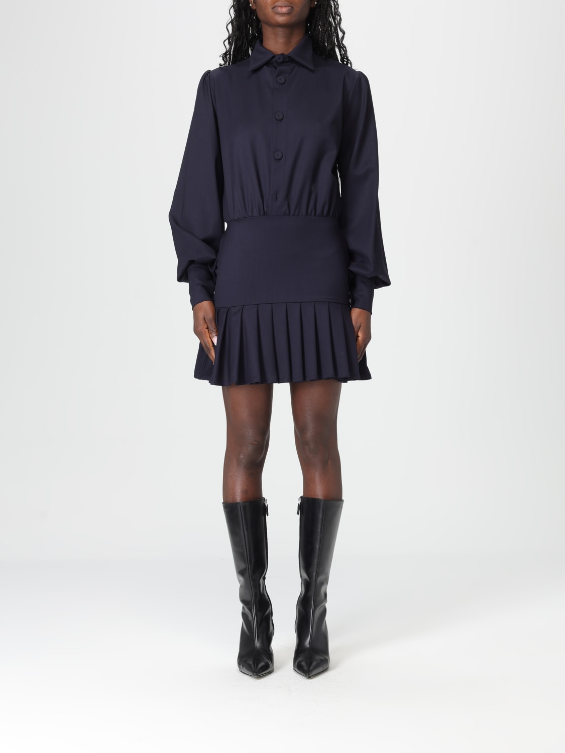 LES FILLES D'EVA ABITO: Abito chemisier Les Filles D'eva in misto lana , Blue - Img 1