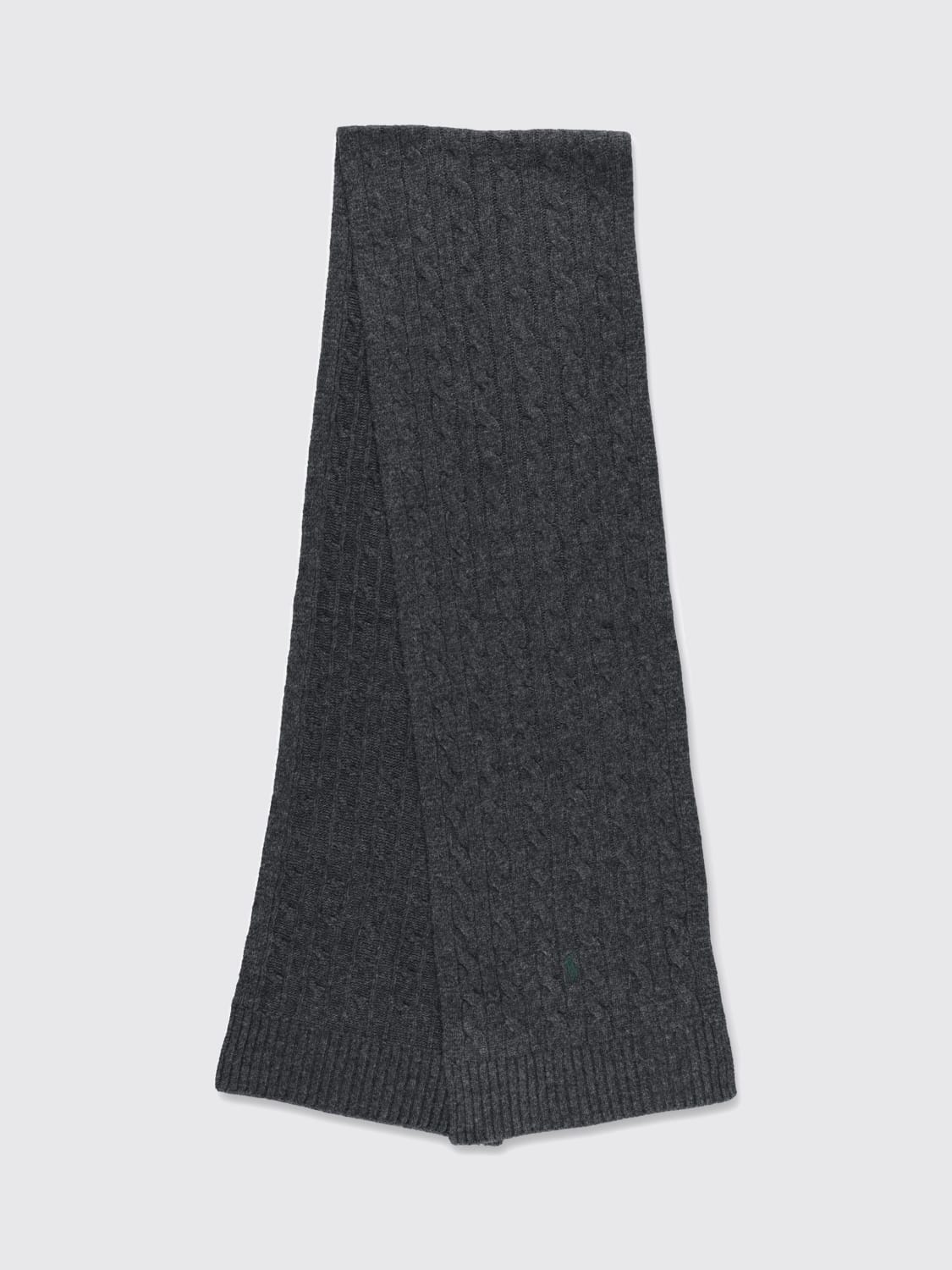 POLO RALPH LAUREN SCIARPA: Sciarpa Polo Ralph Lauren in lana a coste intrecciate , Grigio - Img 2