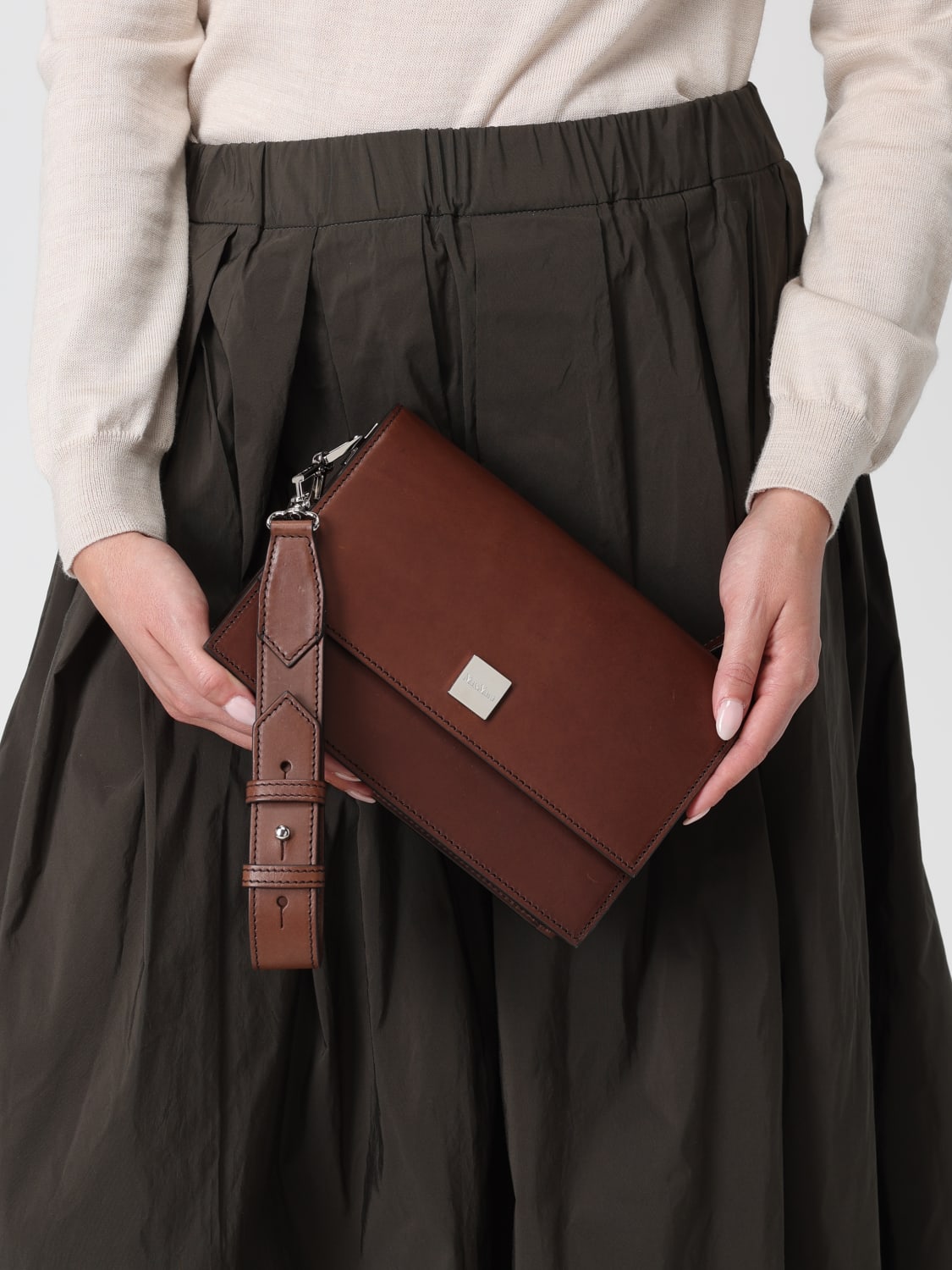 MAX MARA BORSA MINI: Borsa Biancaroughs Max Mara in pelle, Noce - Img 2