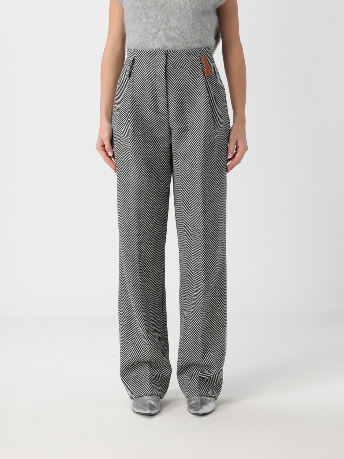 FORTE FORTE PANTALONI: Pantaloni a gamba larga Forte Forte in lana vergine chevron , Grigio - Img 1