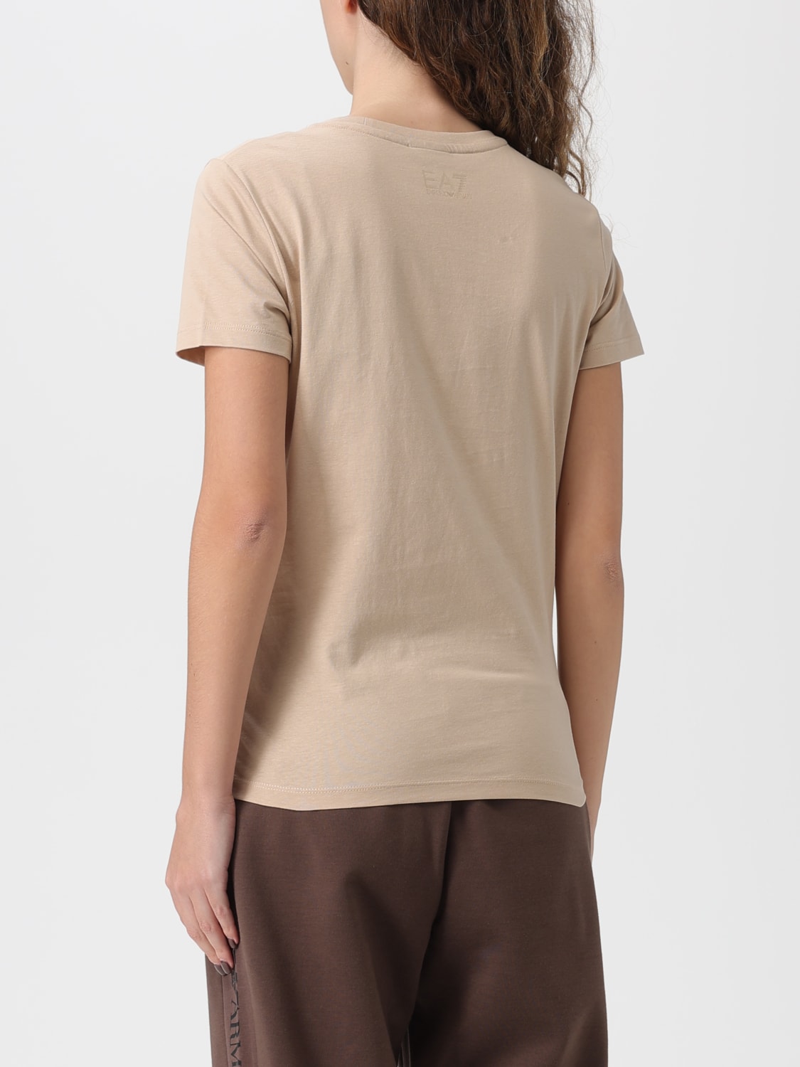 EA7 T-SHIRTS: T-shirt EA7 in cotone con logo di strass , Beige - Img 2