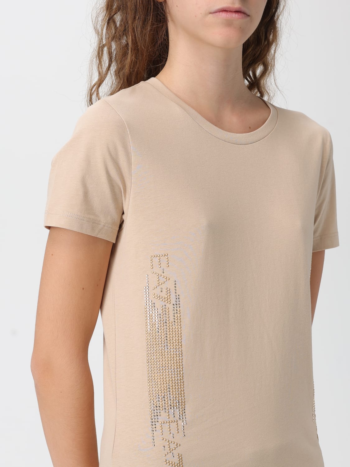 EA7 T-SHIRTS: T-shirt EA7 in cotone con logo di strass , Beige - Img 3