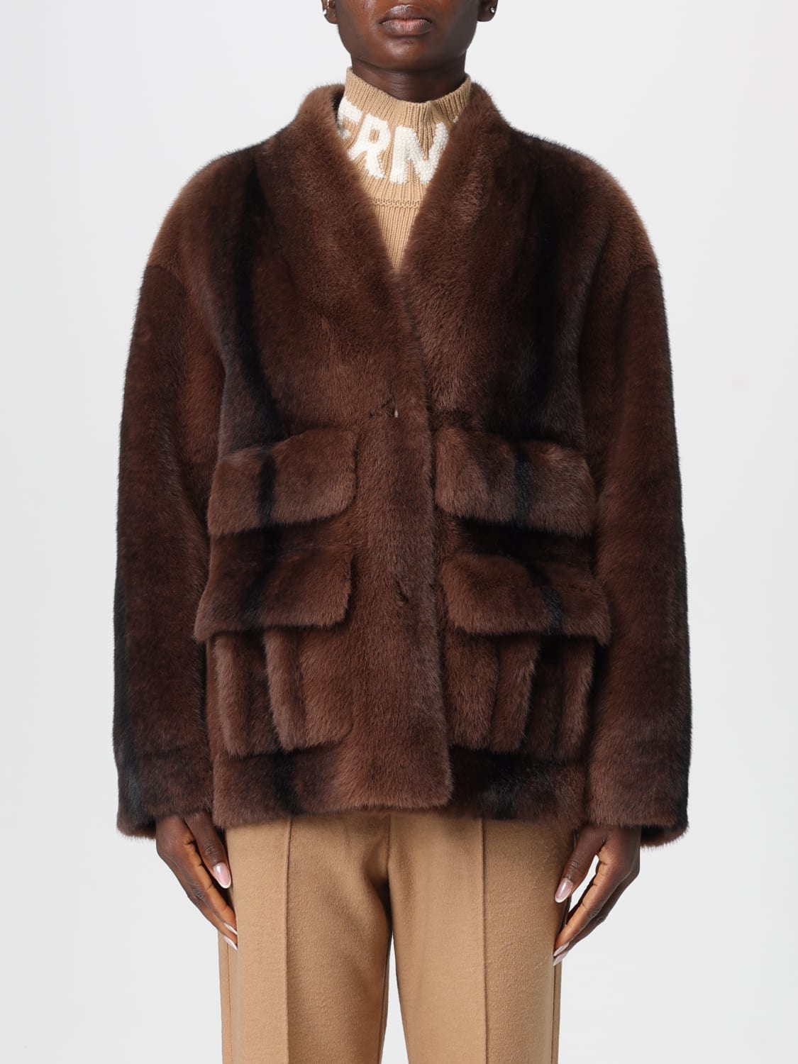 ERMANNO FIRENZE FUR COAT: Blazer woman Ermanno Firenze, Brown - Img 1