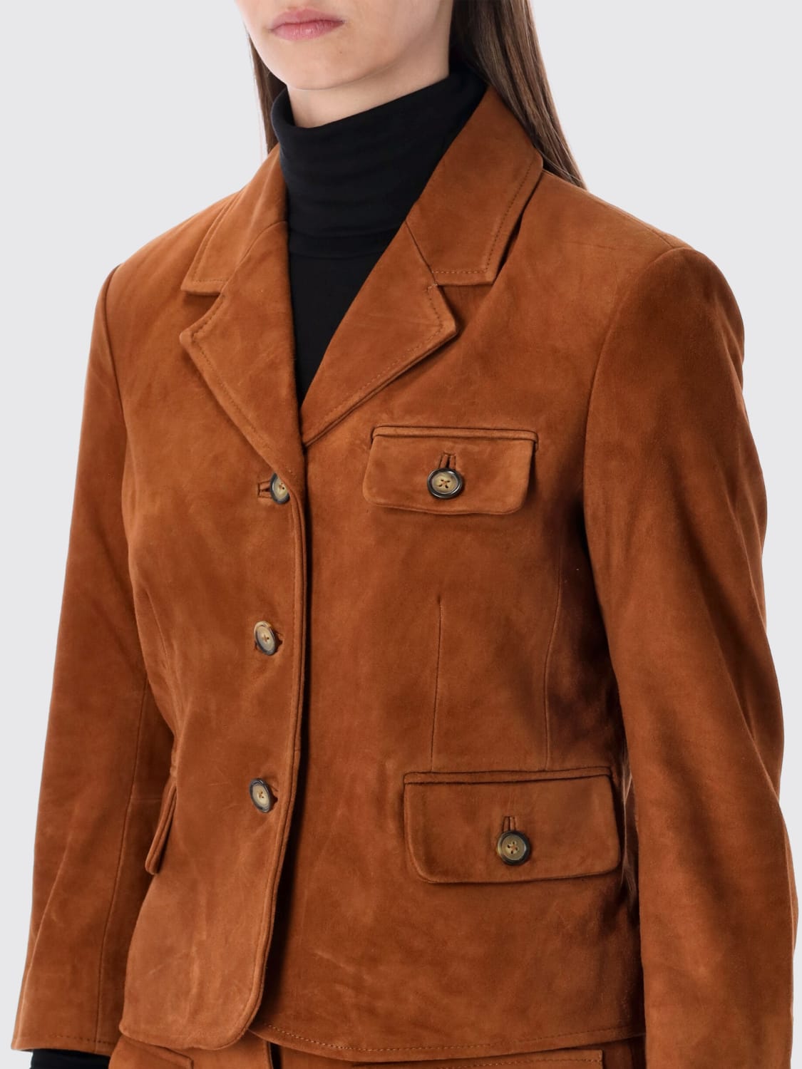 THE GARMENT GIACCA: Blazer destrutturato The Garment in pelle scamosciata , Marrone - Img 3