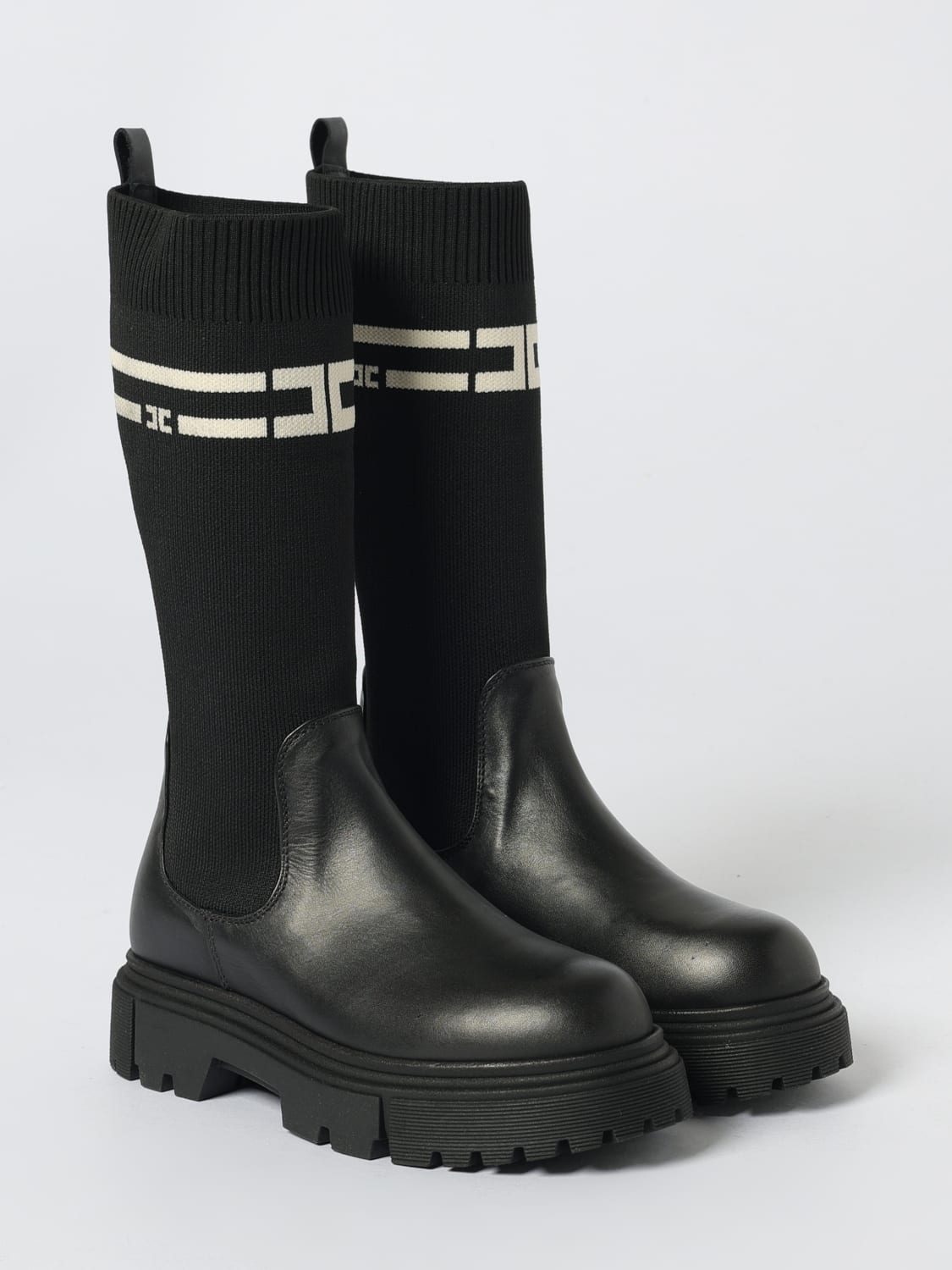 ELISABETTA FRANCHI LA MIA BAMBINA SCARPE: Stivale Elisabetta Franchi La Mia Bambina in pelle e tessuto stretch , Nero - Img 2