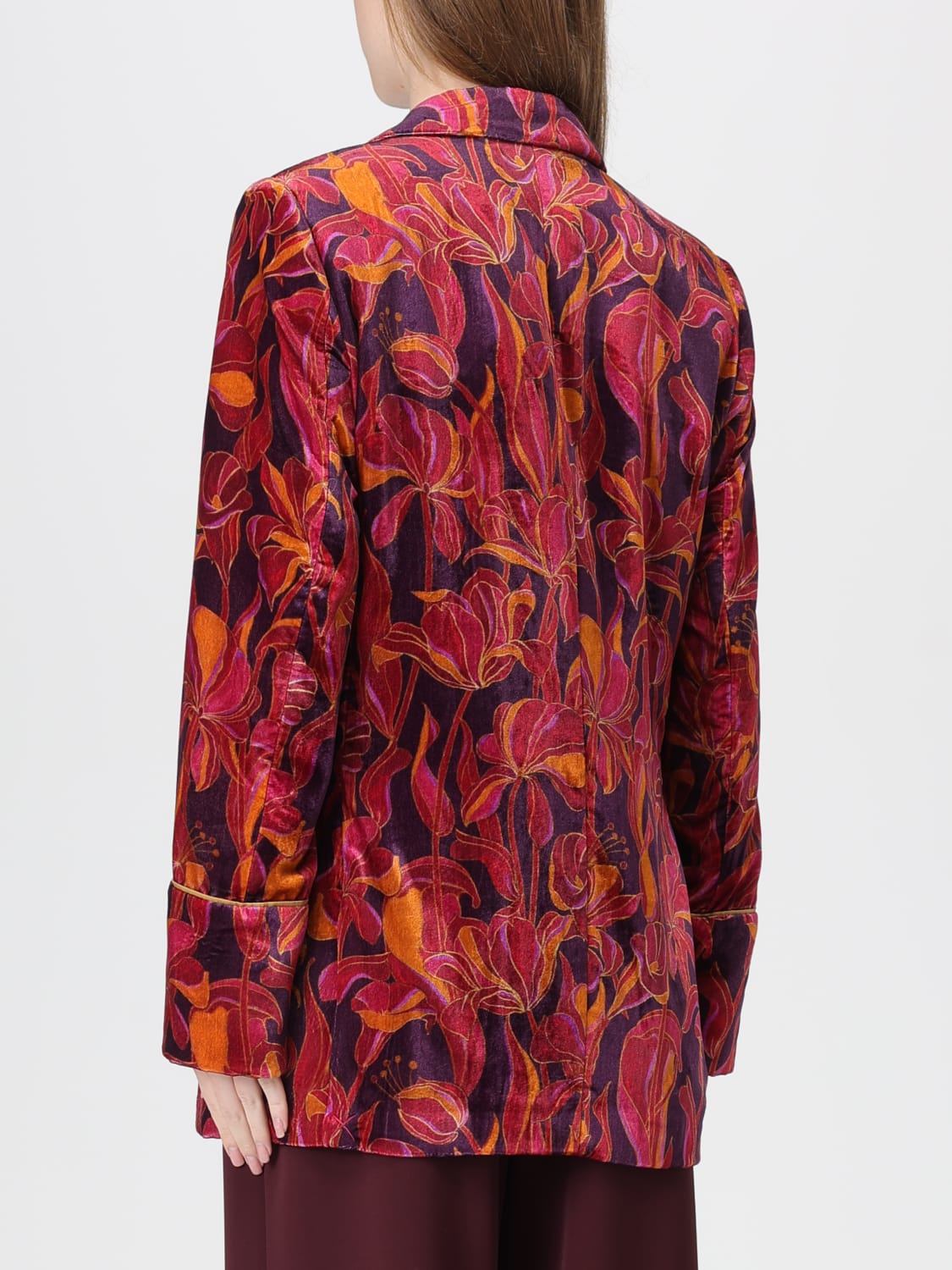 MALIPARMI GIACCA: Blazer monopetto Maliparmi in misto viscosa stampata , Bordeaux - Img 2