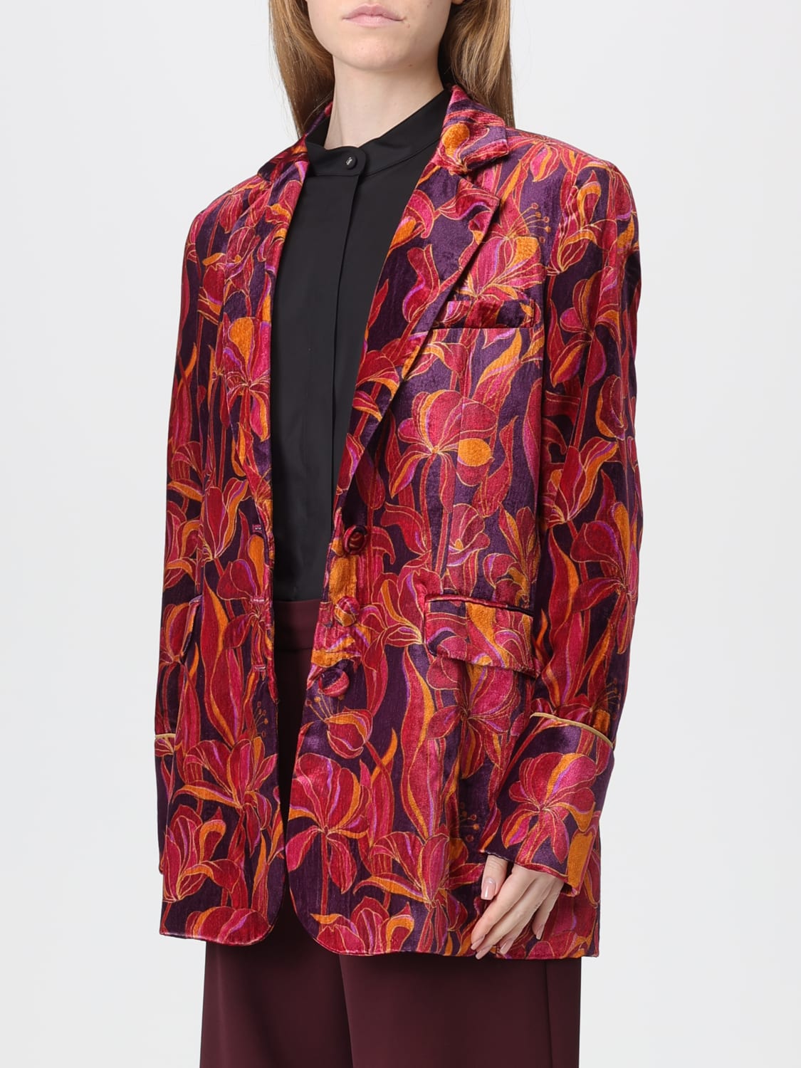 MALIPARMI GIACCA: Blazer monopetto Maliparmi in misto viscosa stampata , Bordeaux - Img 3