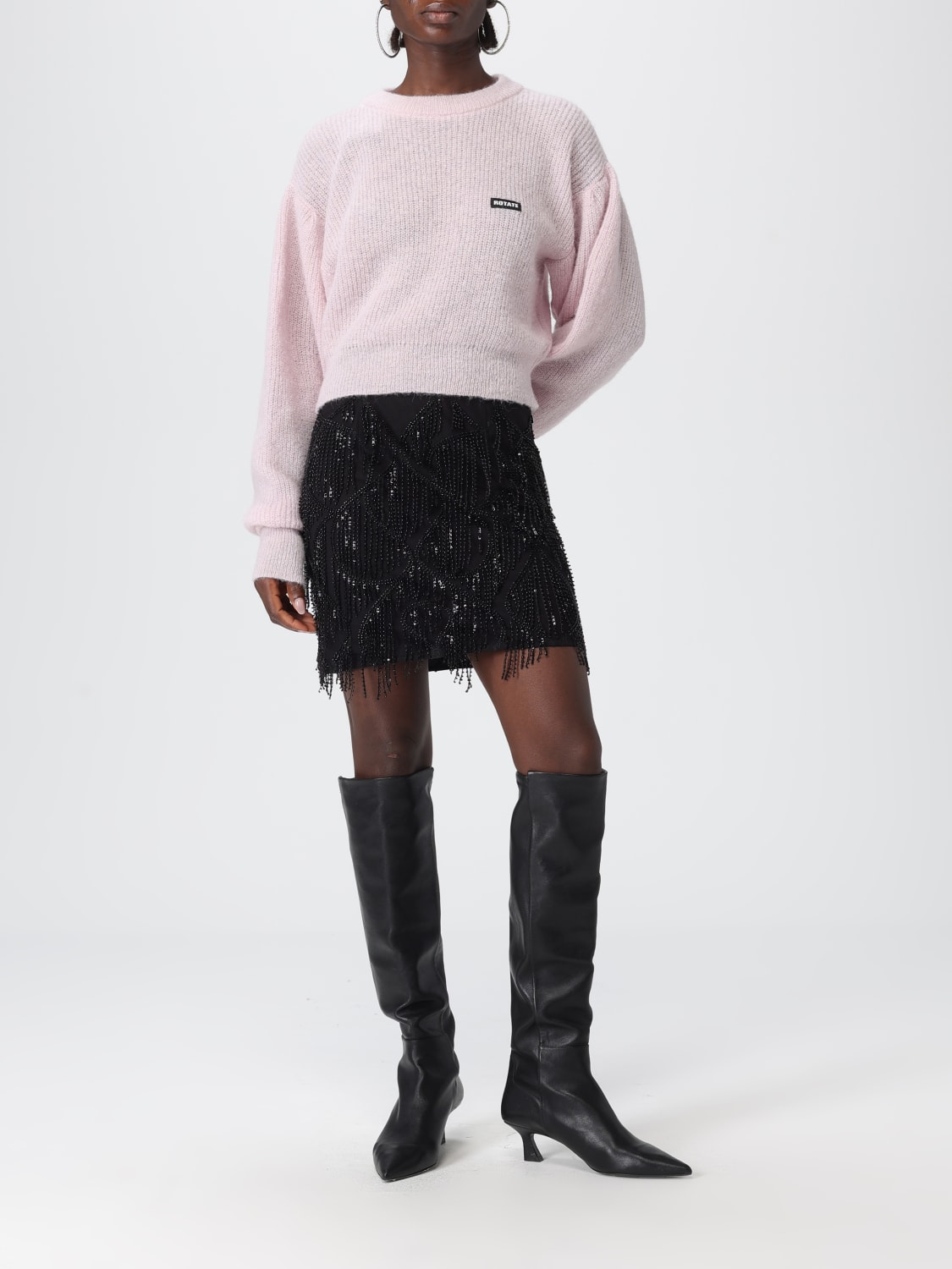 ROTATE GONNA: Gonna mini Rotate con frange gioiello , Nero - Img 2