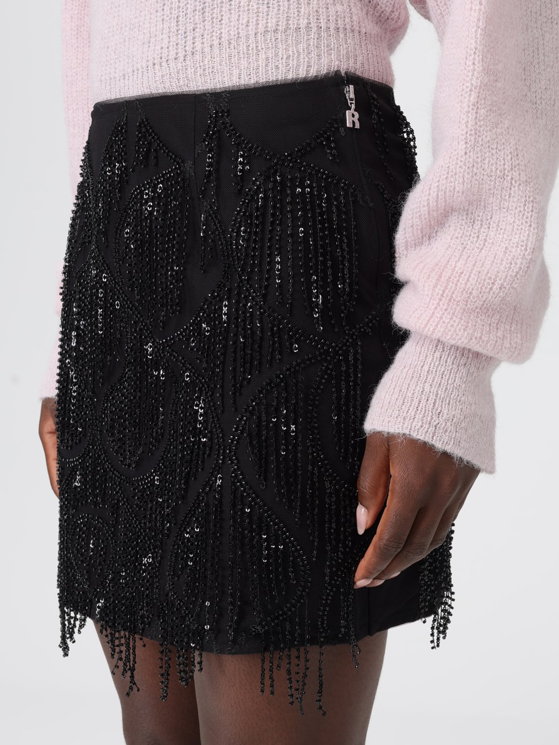 ROTATE GONNA: Gonna mini Rotate con frange gioiello , Nero - Img 4