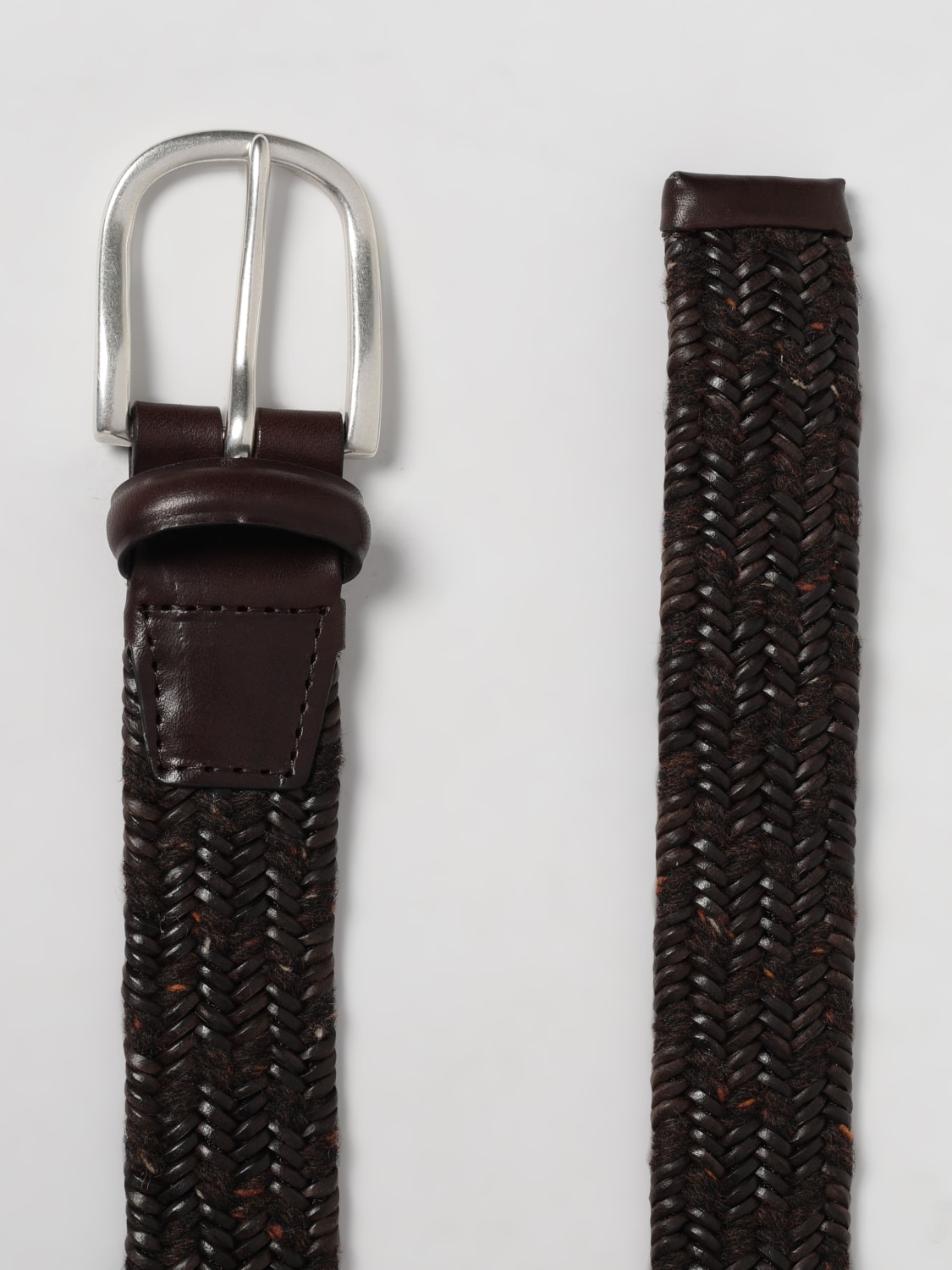 ORCIANI CINTURA: Cintura Orciani in pelle e lana intrecciata , Marrone - Img 2