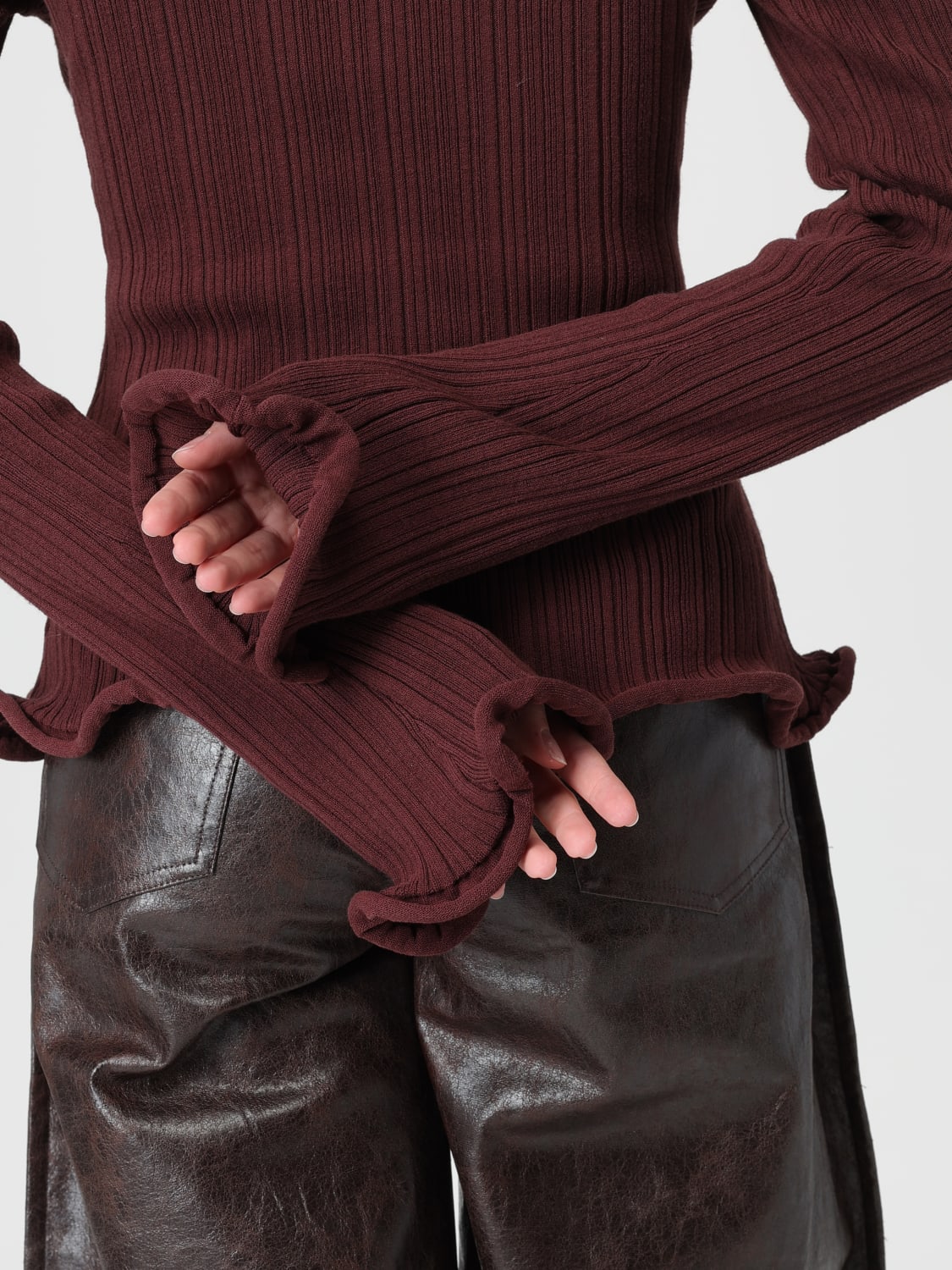 SÉFR MAGLIA: Pullover a collo alto Séfr in jersey , Marrone - Img 4