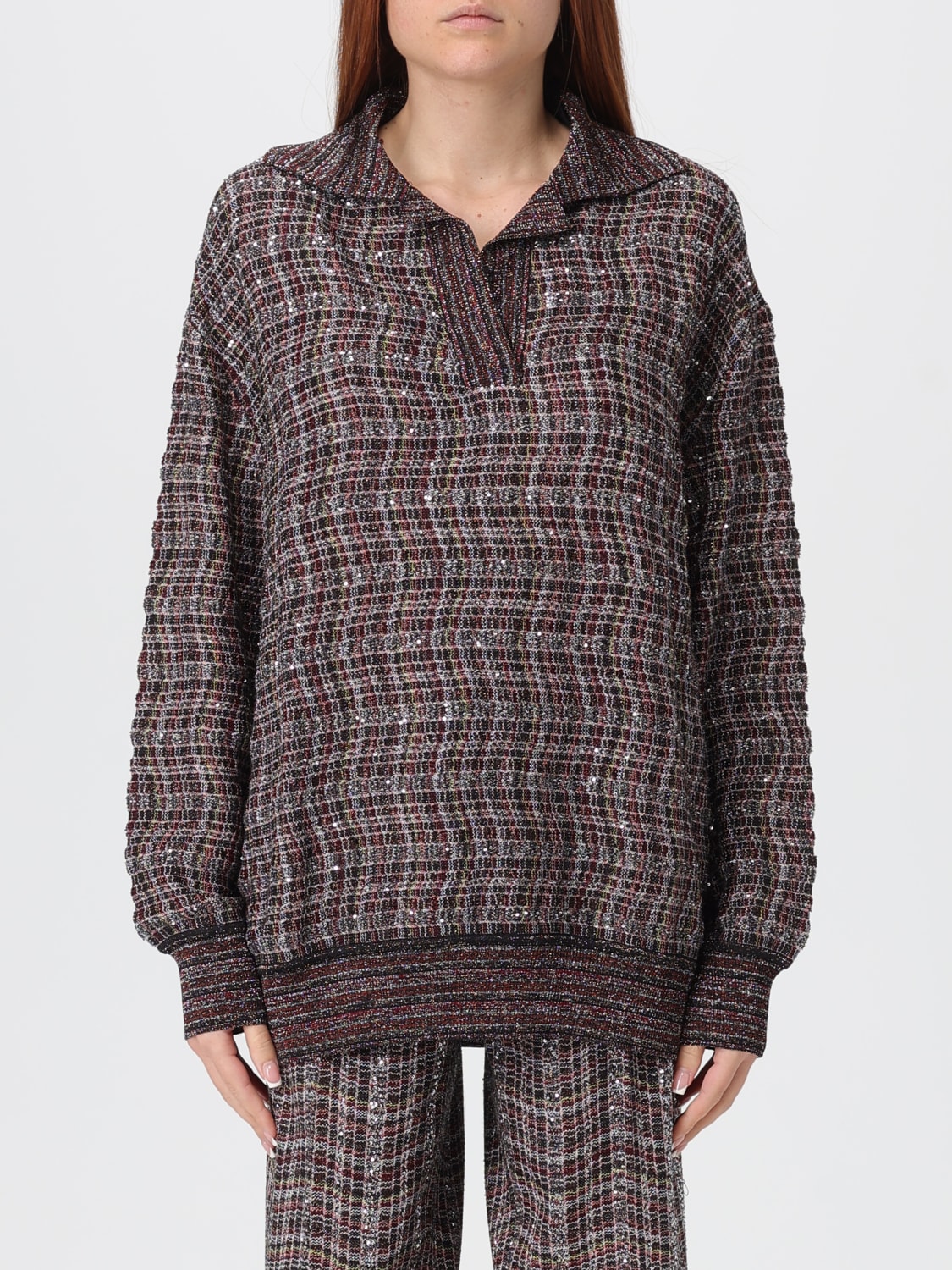 MISSONI POLO: Polo in maglia di viscosa a righe Missoni con paillettes, Marrone - Img 1