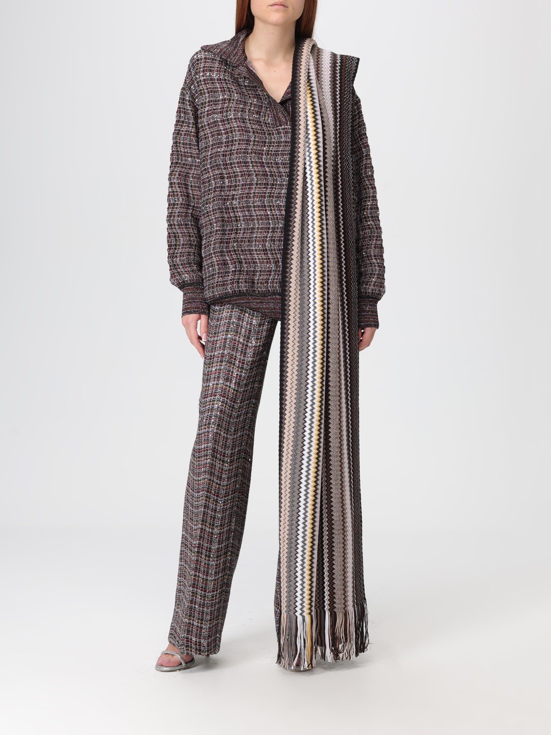 MISSONI POLO: Polo in maglia di viscosa a righe Missoni con paillettes, Marrone - Img 2