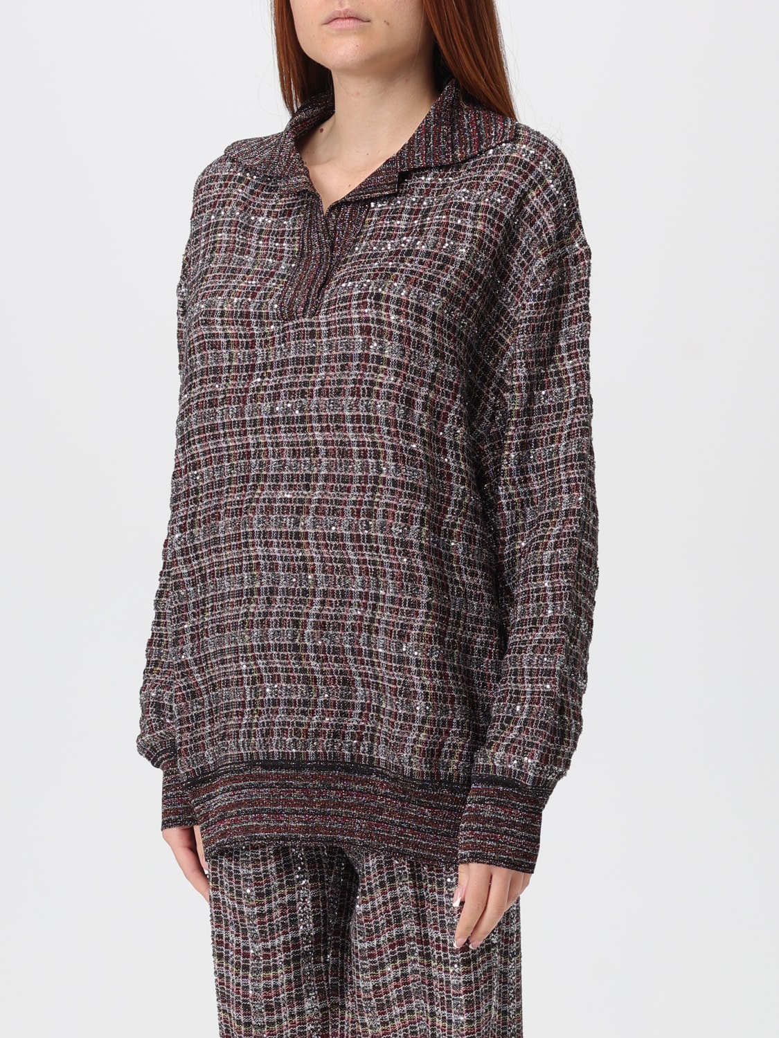 MISSONI POLO: Polo in maglia di viscosa a righe Missoni con paillettes, Marrone - Img 4