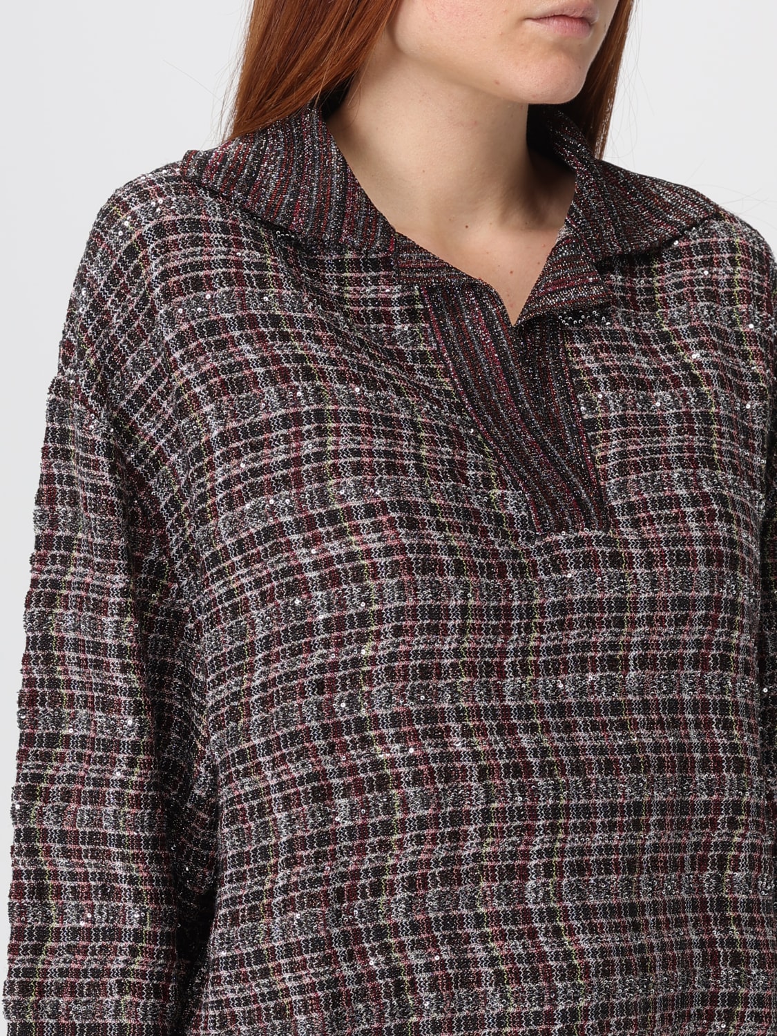 MISSONI POLO: Polo in maglia di viscosa a righe Missoni con paillettes, Marrone - Img 5