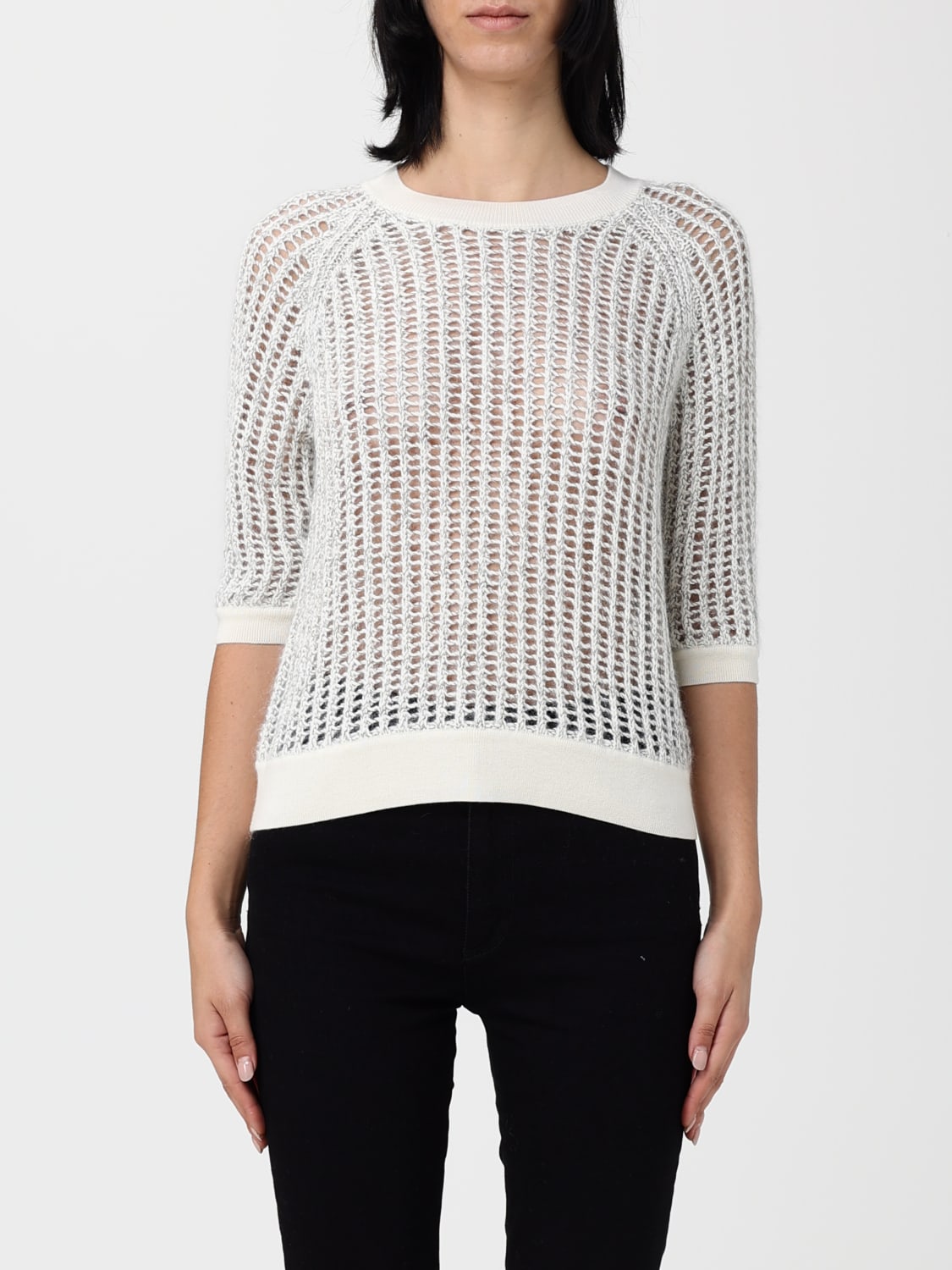 BOSS MAGLIA: Maglia traforato Boss in misto lana, Panna - Img 1