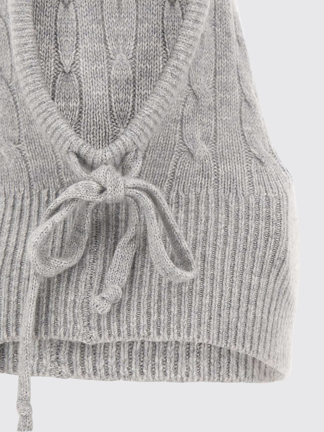 POLO RALPH LAUREN SCIARPA: Balaclava Polo Ralph Lauren in lana a coste con lavorazione intrecciata, Grigio - Img 2