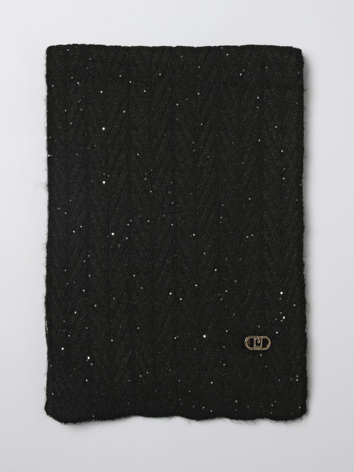 LIU JO SCIARPA: Sciarpa Liu Jo in maglia chevron con paillettes ricamate , Nero - Img 1