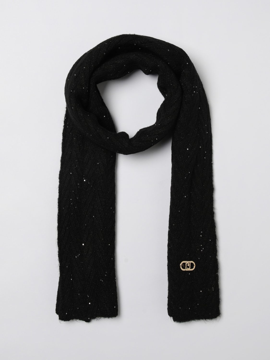 LIU JO SCIARPA: Sciarpa Liu Jo in maglia chevron con paillettes ricamate , Nero - Img 2