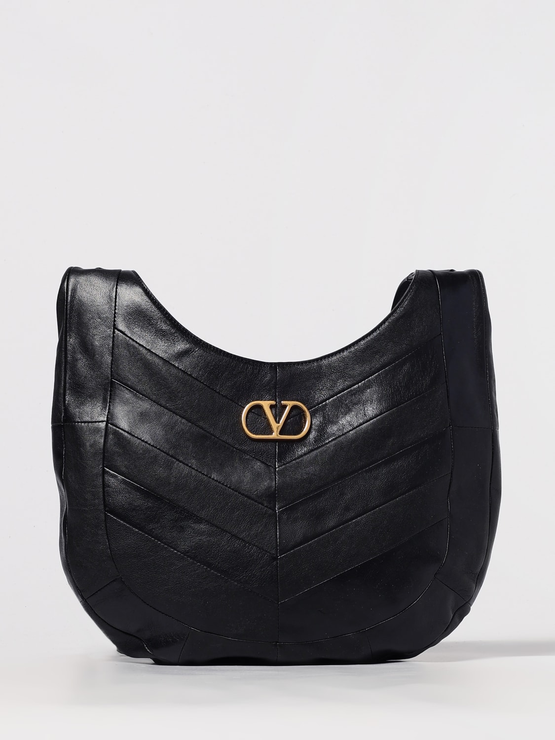 VALENTINO GARAVANI BORSA A TRACOLLA: Borsa Hobo Valentino Garavani in nappa chevron, Nero - Img 1