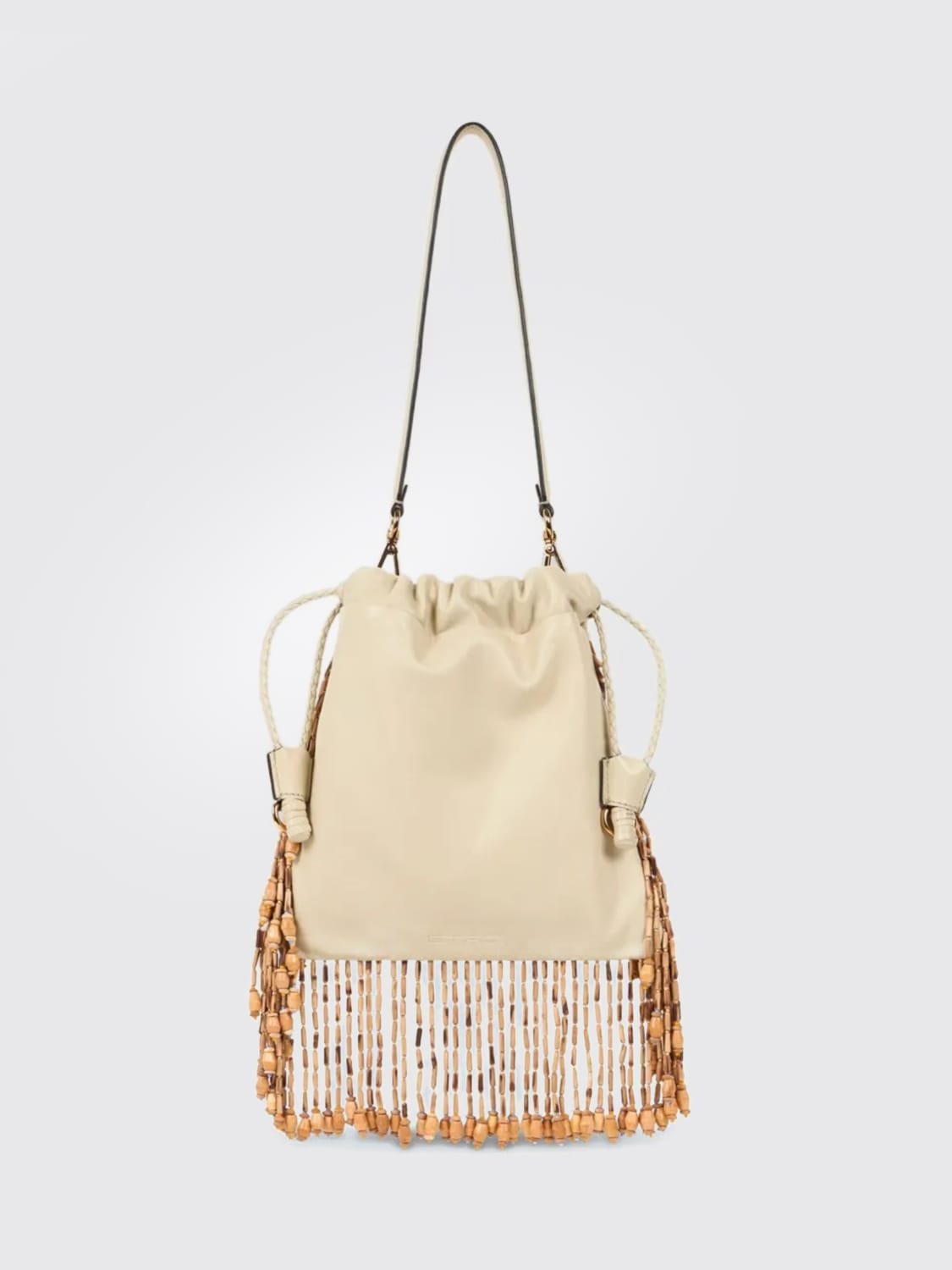 ETRO BORSA MINI: Borsa Kalispera Etro in nappa con perline ricamate e frange, Bianco - Img 2