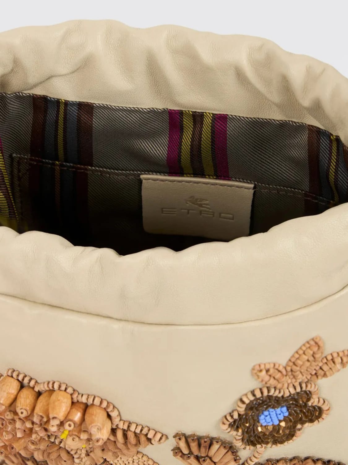 ETRO BORSA MINI: Borsa Kalispera Etro in nappa con perline ricamate e frange, Bianco - Img 4