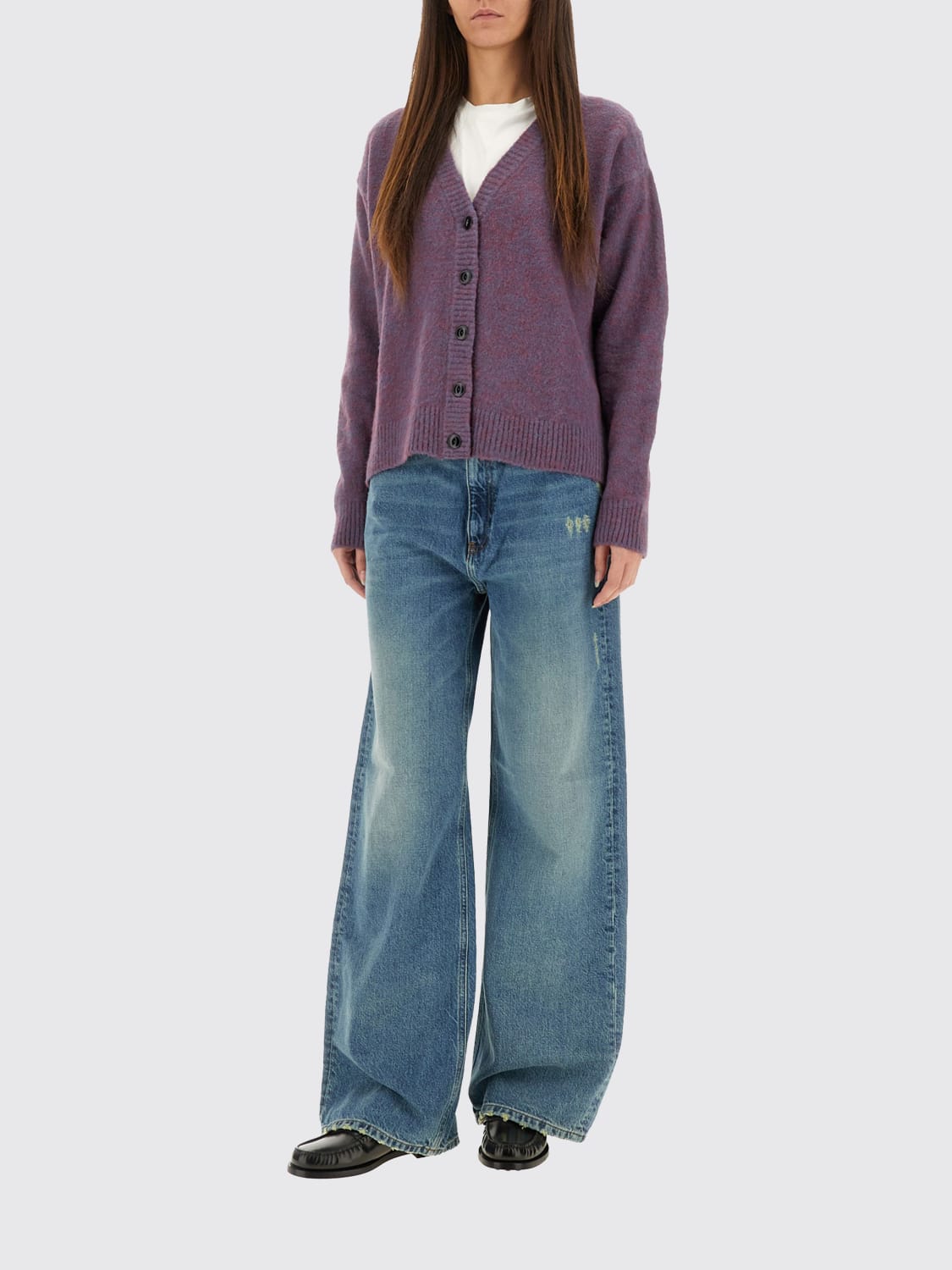 AMISH MAGLIA: Cardigan basic Amish, Viola - Img 2