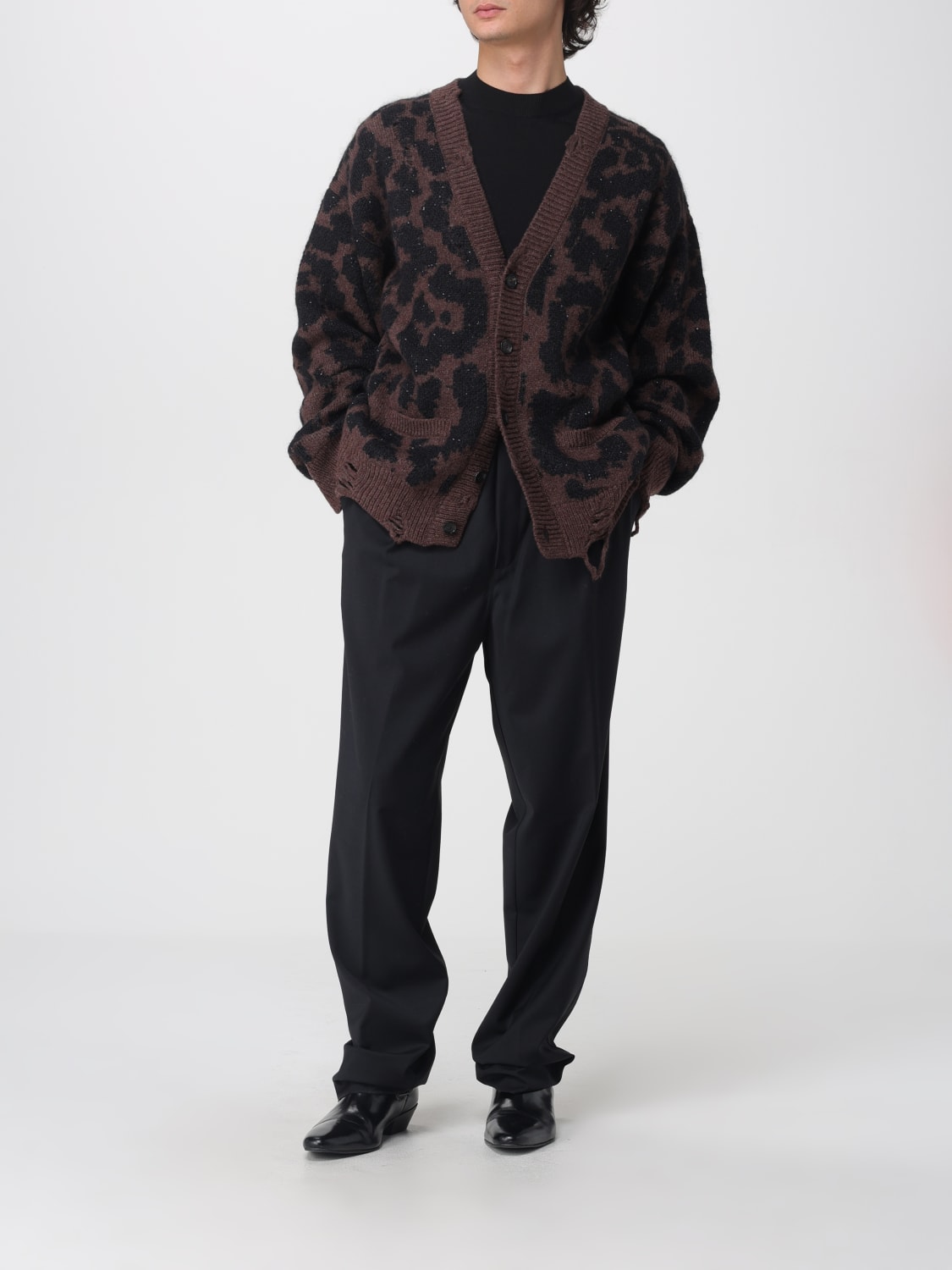 LANEUS MAGLIA: Cardigan in misto lana animalier Laneus, Marrone - Img 2