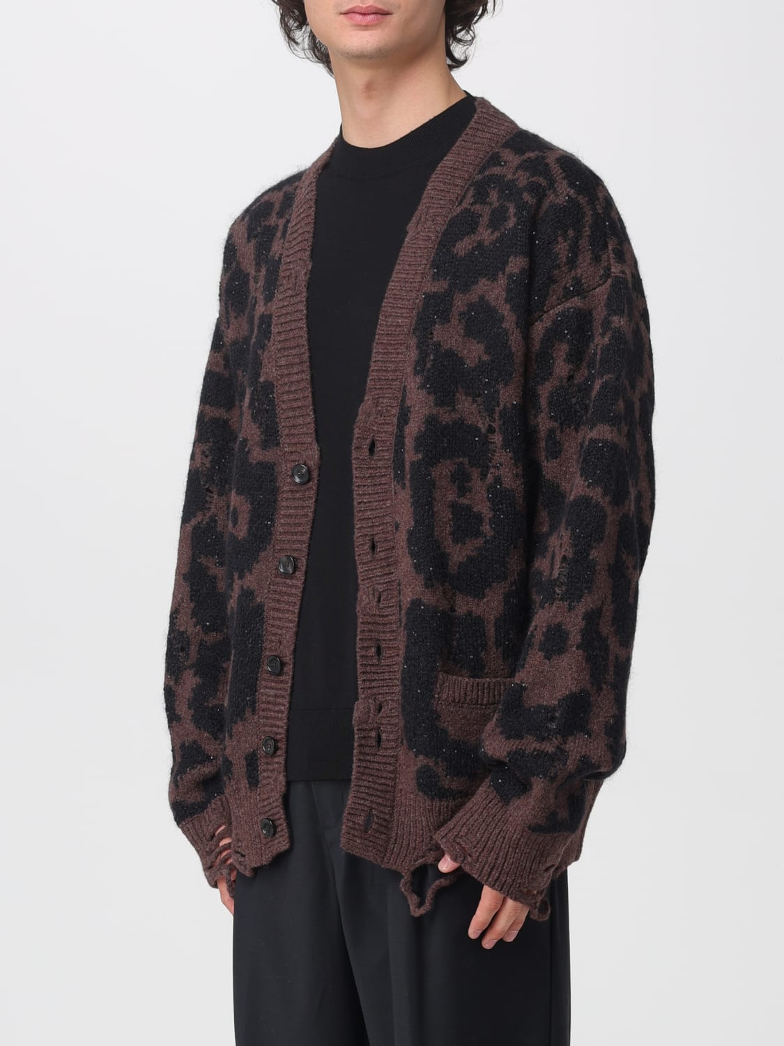 LANEUS MAGLIA: Cardigan in misto lana animalier Laneus, Marrone - Img 4