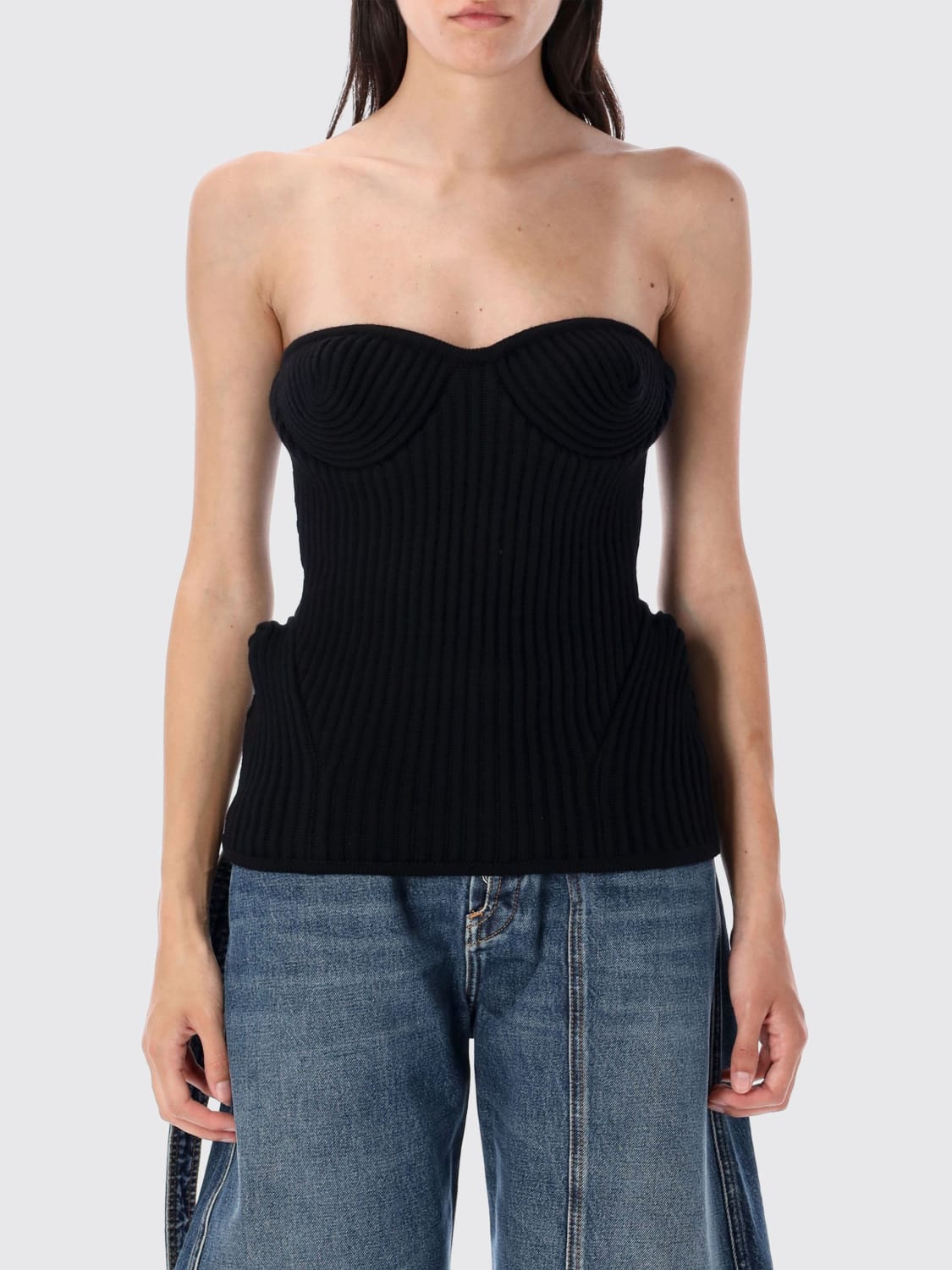 JEAN PAUL GAULTIER TOP: Top bustier Jean Paul Gaultier in misto lana , Nero - Img 1