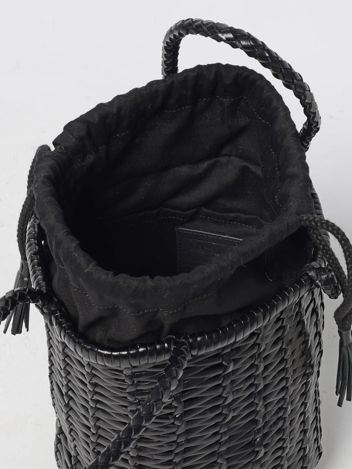 DRAGON DIFFUSION BORSA MINI: Borsa a secchiello Lina Mini Dragon Diffusion in pelle intrecciata , Nero - Img 3