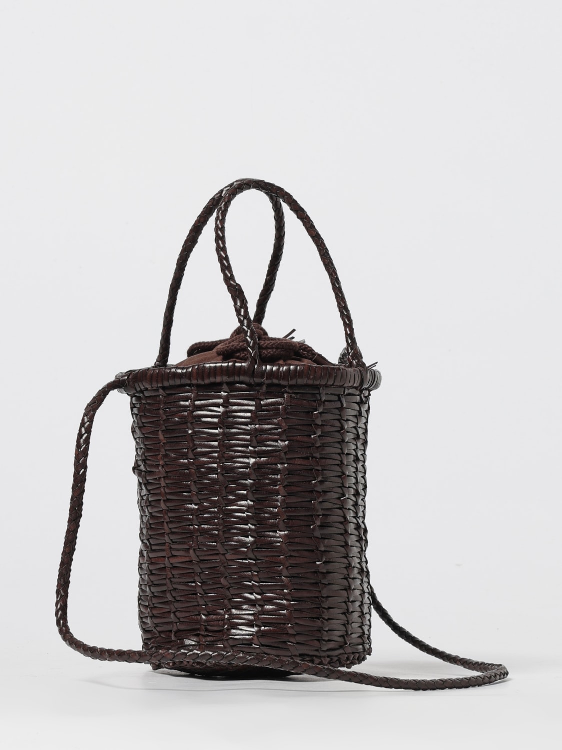 DRAGON DIFFUSION BORSA MINI: Borsa a secchiello Lina Mini Dragon Diffusion in pelle intrecciata , Moro - Img 2