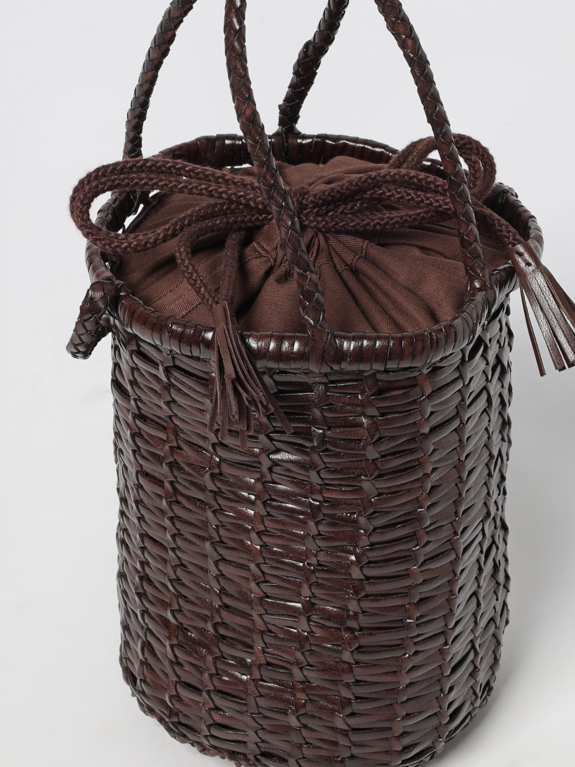 DRAGON DIFFUSION BORSA MINI: Borsa a secchiello Lina Mini Dragon Diffusion in pelle intrecciata , Moro - Img 3