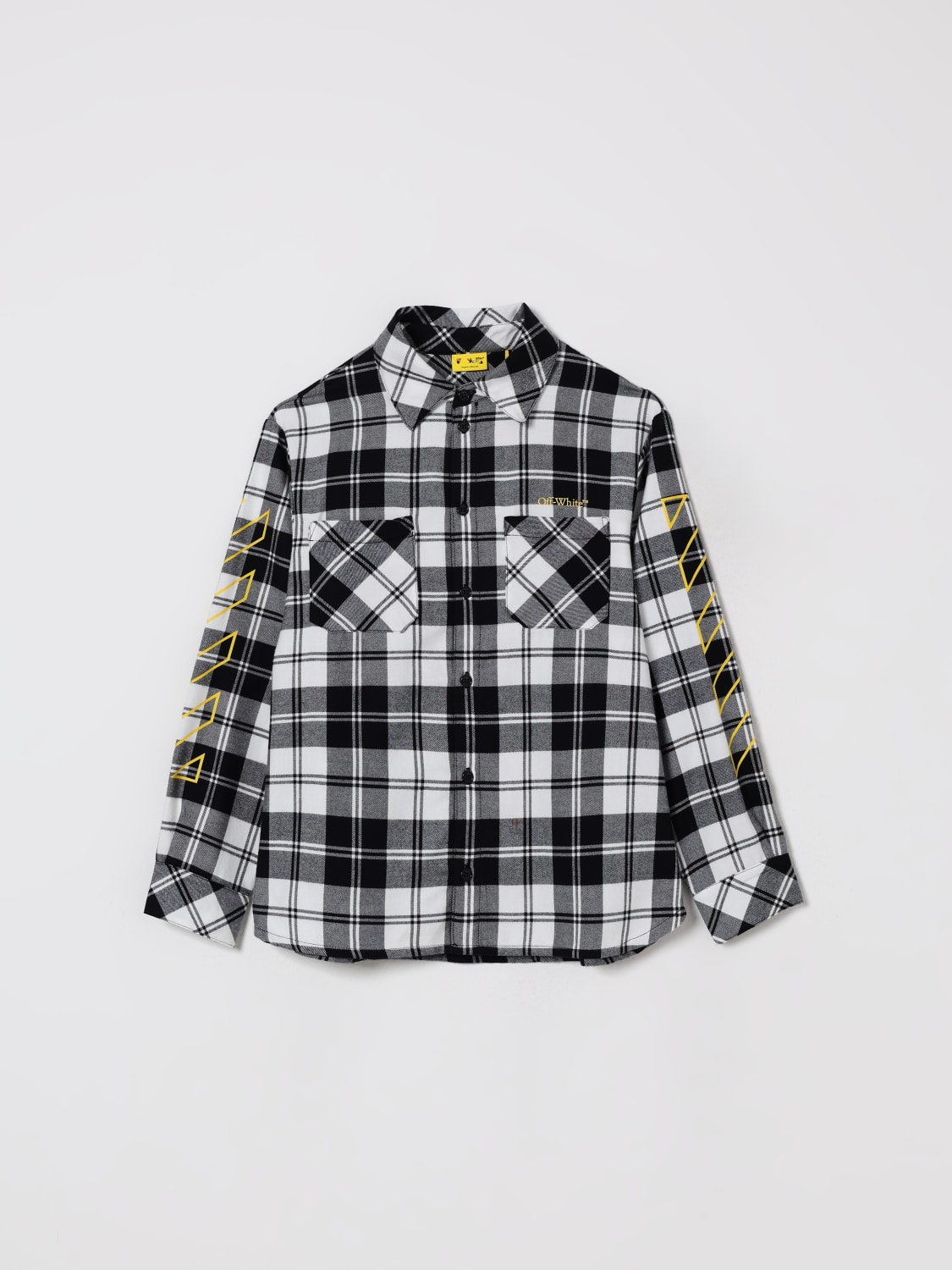 OFF-WHITE KIDS CAMICIA: Camicia Off-White Kids in cotone check con logo, Nero - Img 1