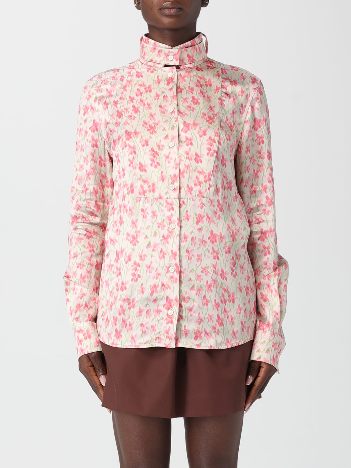 LOEWE CAMICIA: Camicia in raso di viscosa con stampa floreale Loewe, Rosa - Img 1