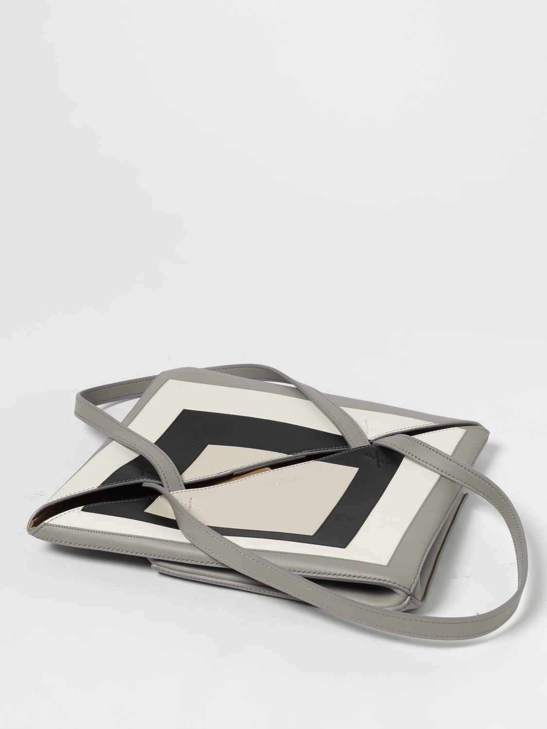 LOEWE BORSA A SPALLA: Borsa Puzzle Fold Tote media in nappa di vitello Loewe, Grigio - Img 4