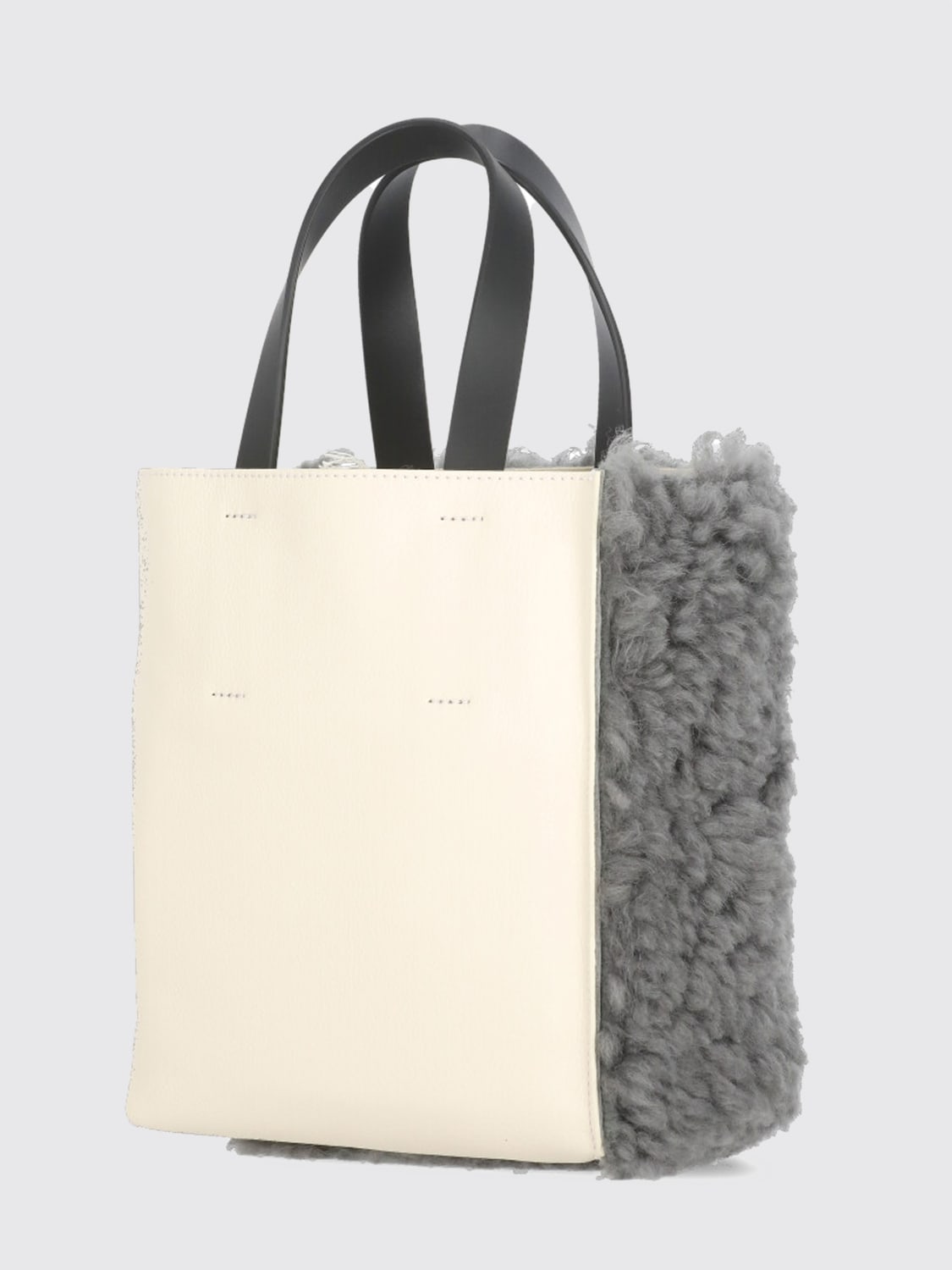 MARNI BORSA MINI: Borsa Museo Furry Mini Marni in shearling , Grigio - Img 3
