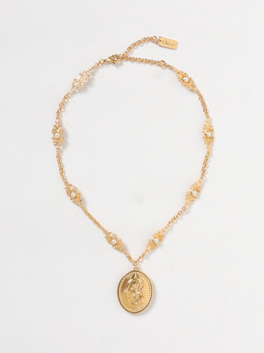 CHLOÉ GIOIELLO: Collana Chloé in ottone con perle sintetiche cabochon , Oro - Img 1