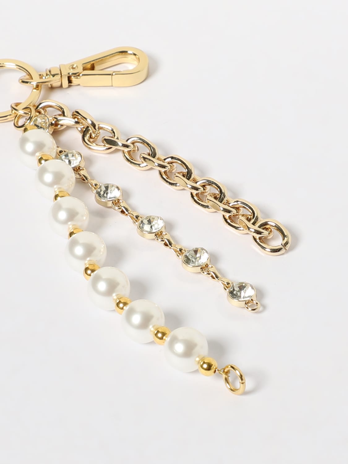 LOVE MOSCHINO PORTACHIAVI: Portachiavi con cristalli e perle Love Moschino, Bianco - Img 2