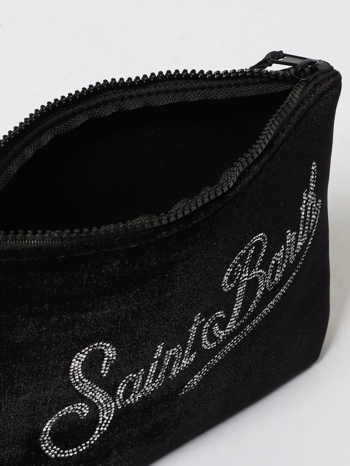 MC2 SAINT BARTH BORSA MINI: Pochette Aline Mc2 Saint Barth in velluto con logo di strass , Nero - Img 3