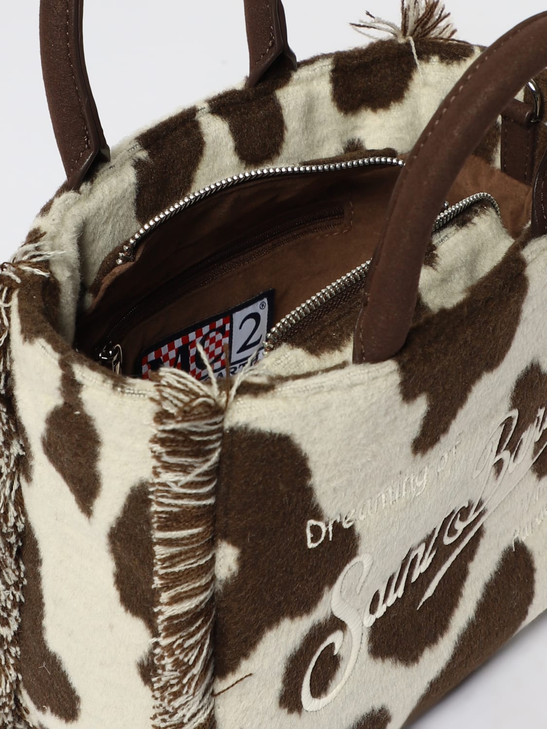 MC2 SAINT BARTH BORSA MINI: Borsa Vanity Mini Mc2 Saint Barth in feltro stampa muccata, Bianco - Img 3