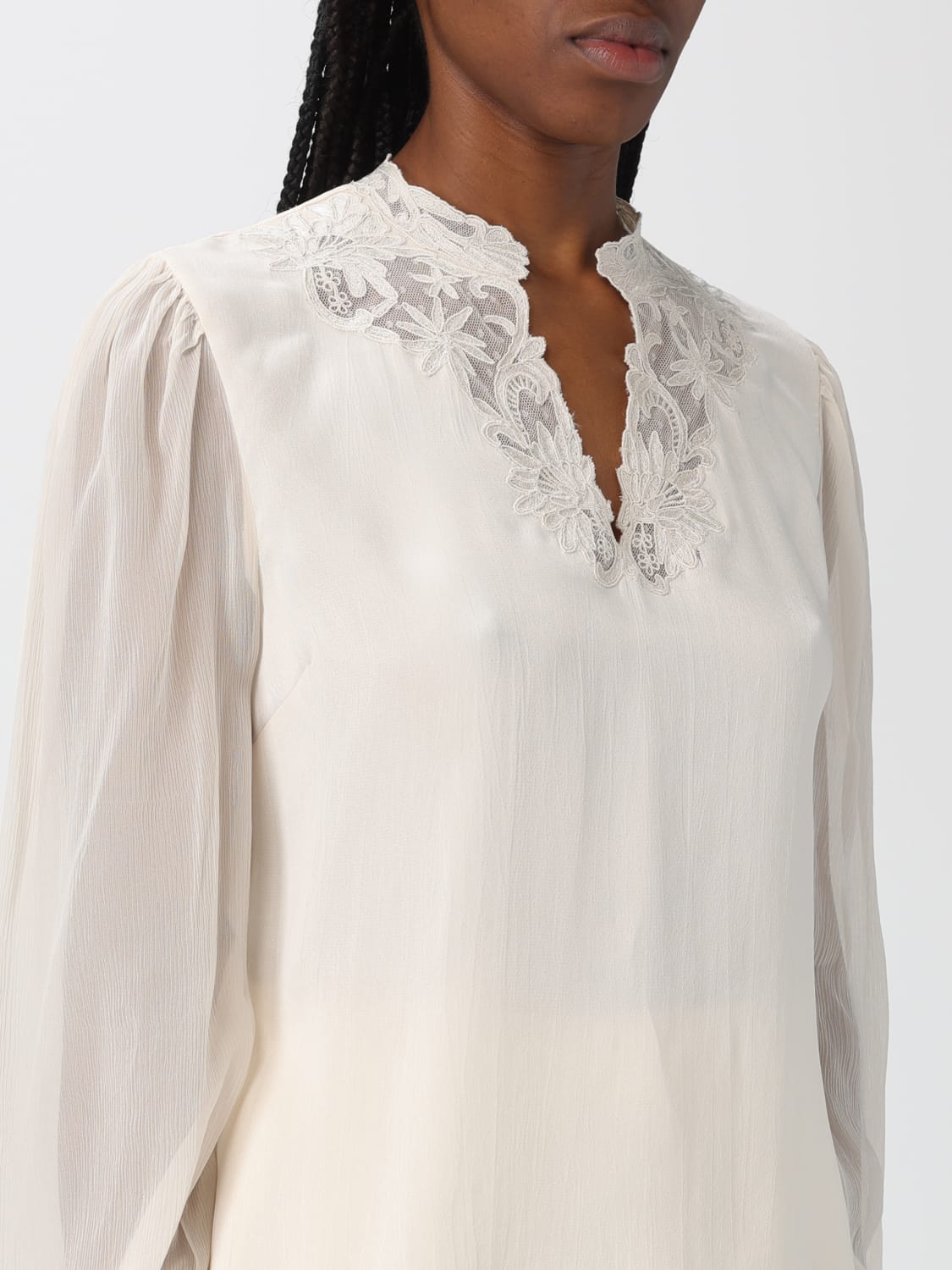 TWINSET TOP: Blusa Twinset in misto viscosa con inserto , Naturale - Img 3